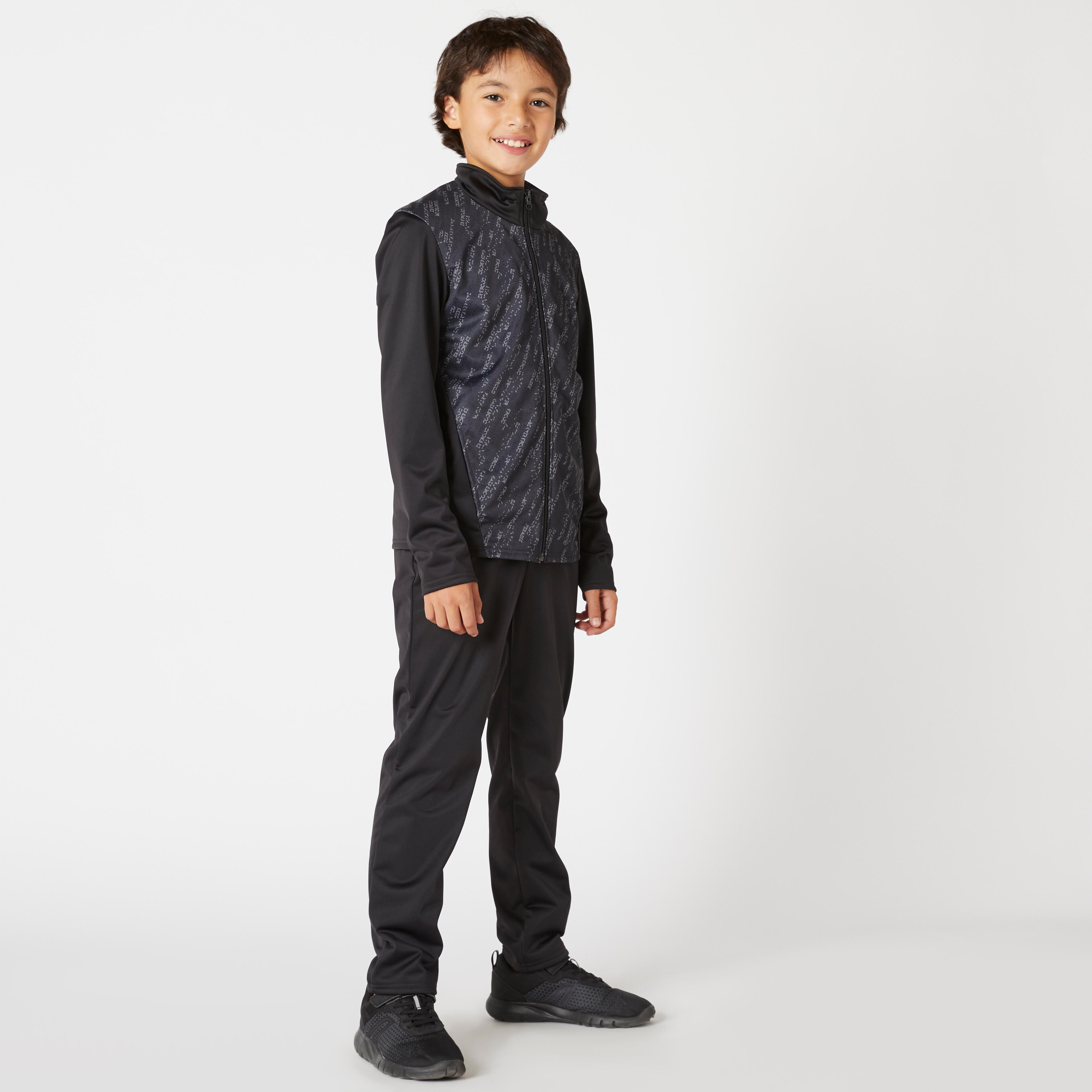 Domyos Trainingsanzug Basic Synthetik atmungsaktiv Recyclingmaterial Gym'Y Kinder blau