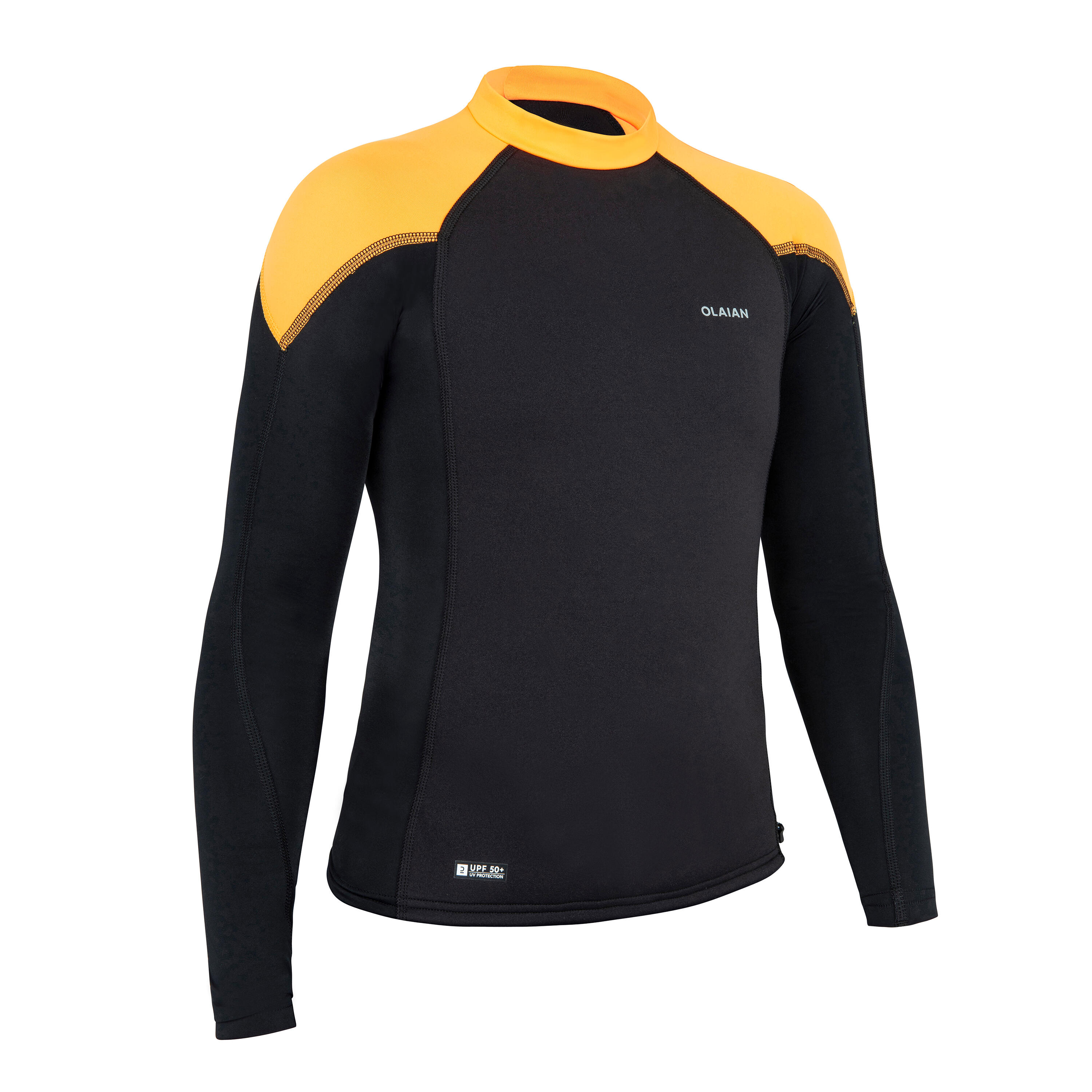 Olaian UV-Shirt langarm Kinder UV-Schutz 50+ 900 Neopren schwarz/khaki