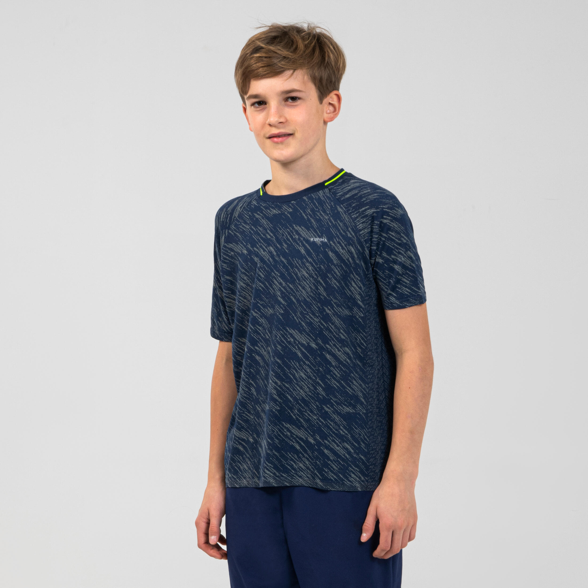 Kiprun Laufshirt kurzarm Kiprun Care Kinder marineblau/gelb