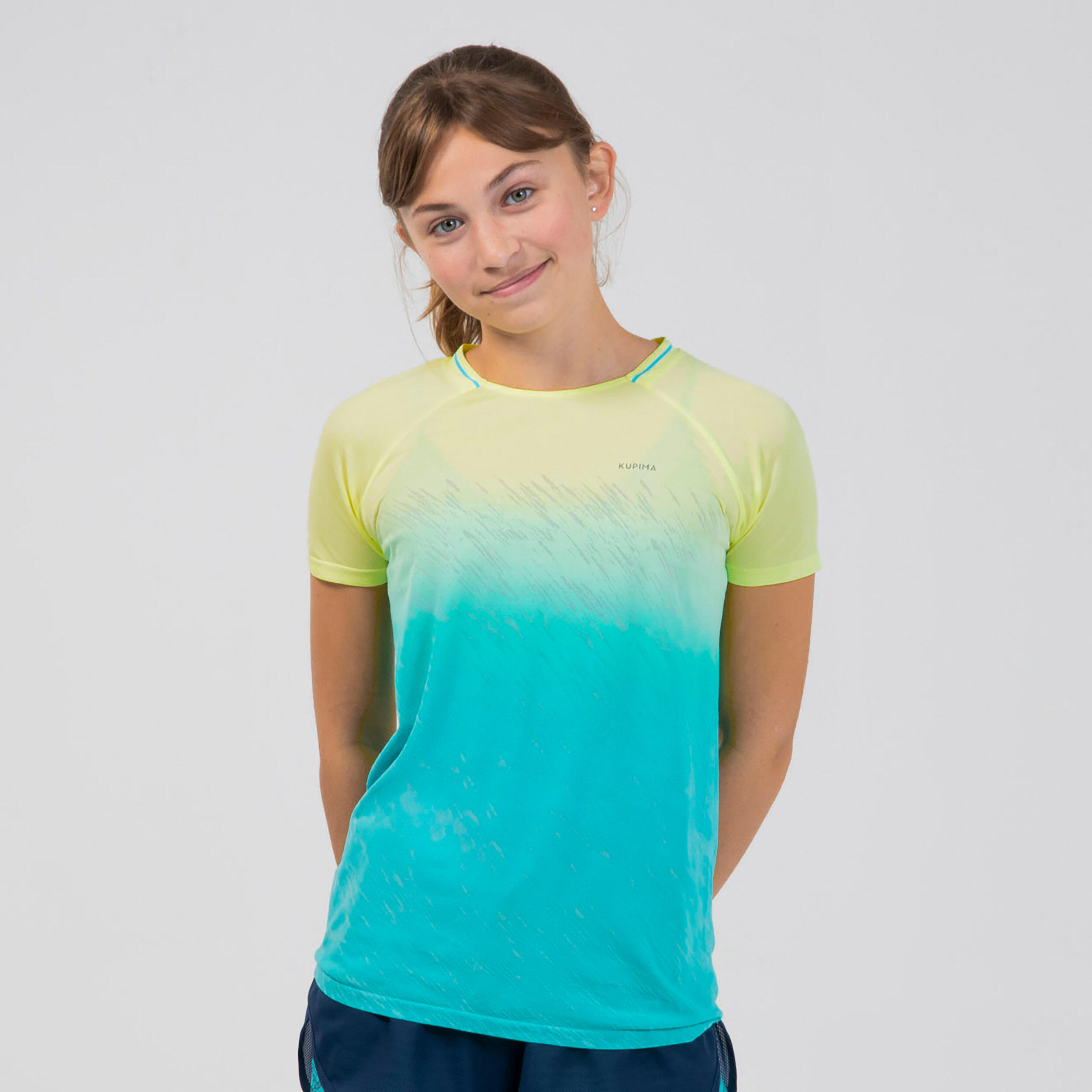 Kiprun Laufshirt Leichtathletik kurzarm Kiprun Care Kinder türkis