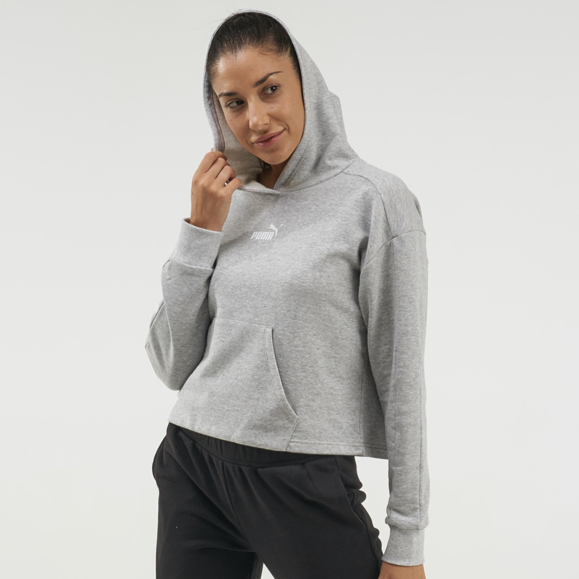 Puma Sweatshirt Crop Fitness Baumwolle Damen grau