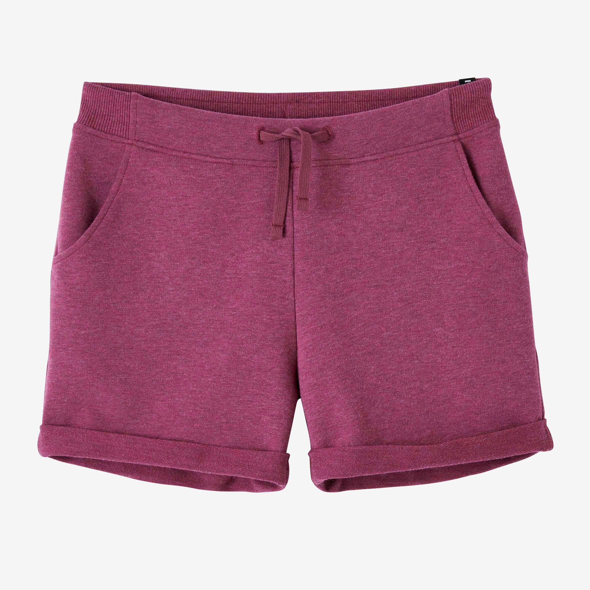 Domyos Shorts kurz gerade Fitness Baumwolle mit Tasche Damen violett