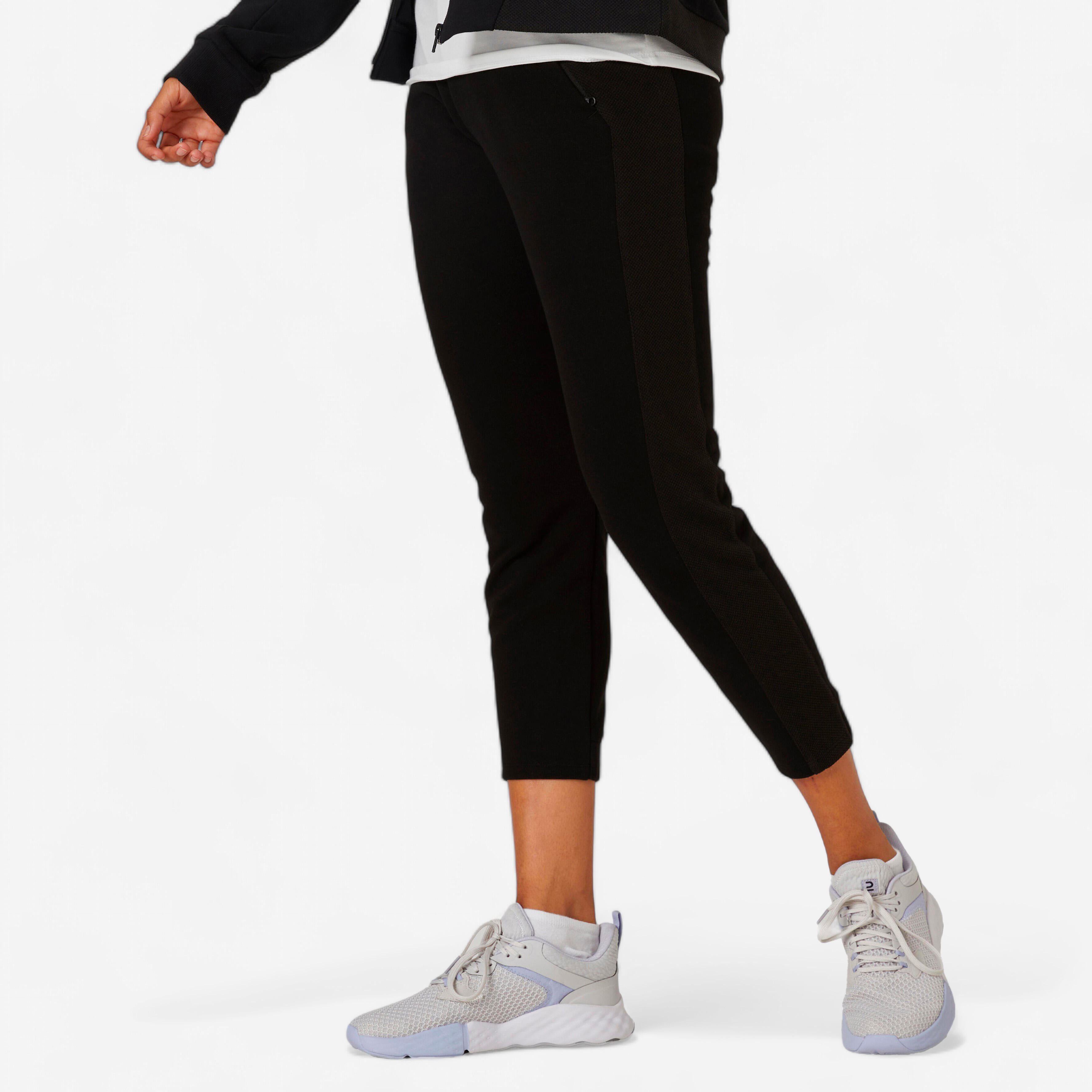 Domyos Jogginghose 7/8 Fitness gerader Schnitt Damen schwarz