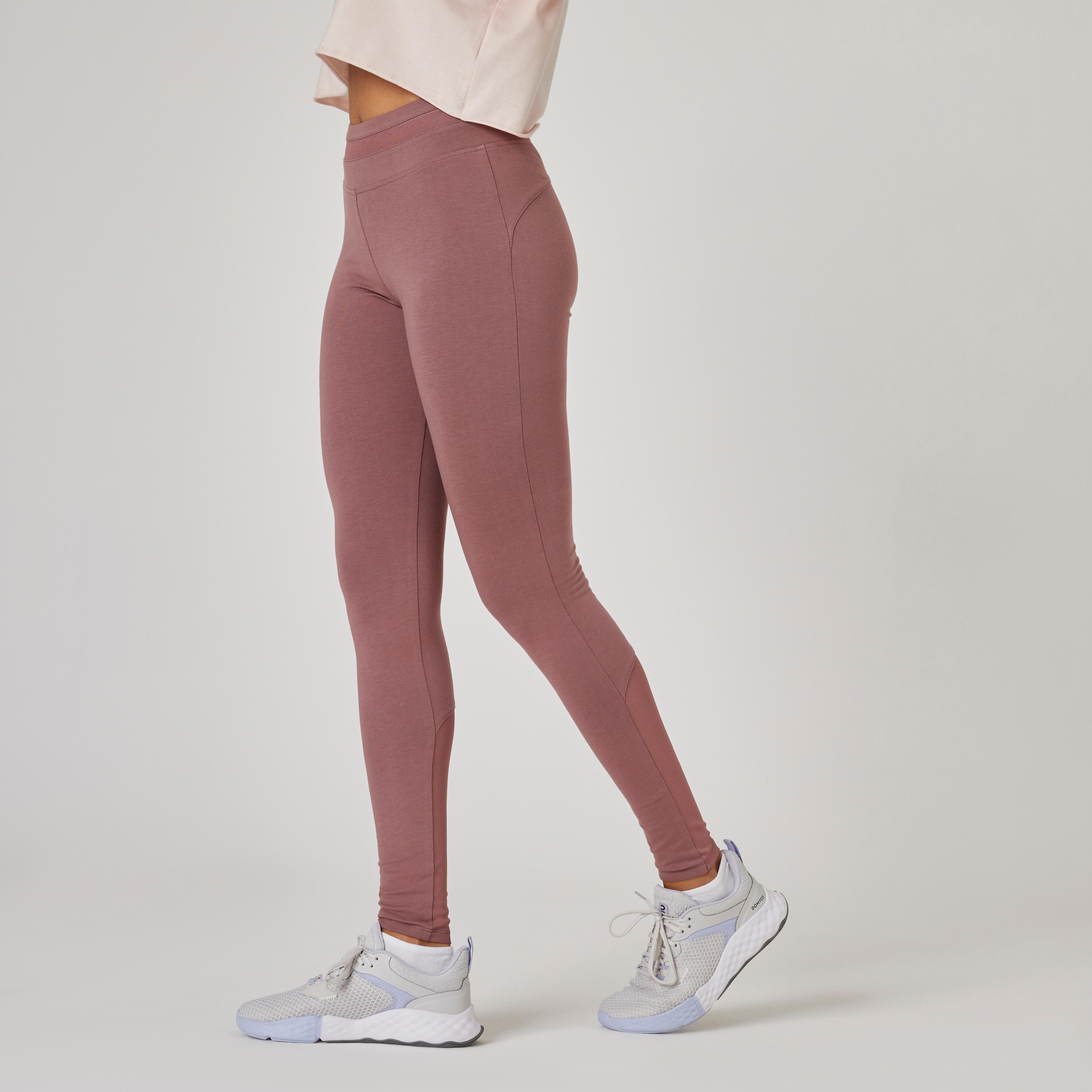 Nyamba Leggings Fitness Baumwolle dehnbar hohe Taille Mesh Damen violett