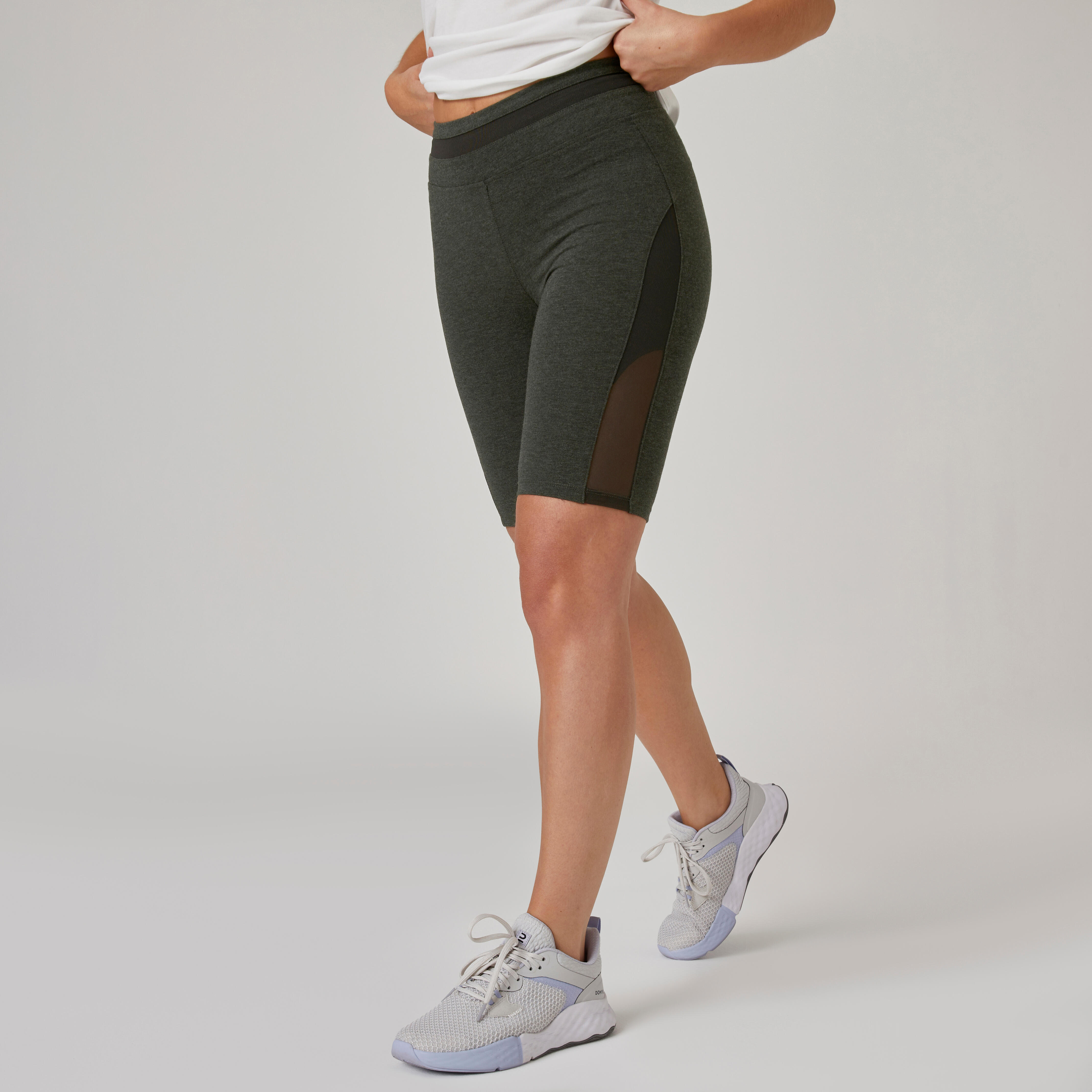 Domyos Shorts Radlerhose Slim 520 Fitness Baumwolle ohne Tasche Damen grün