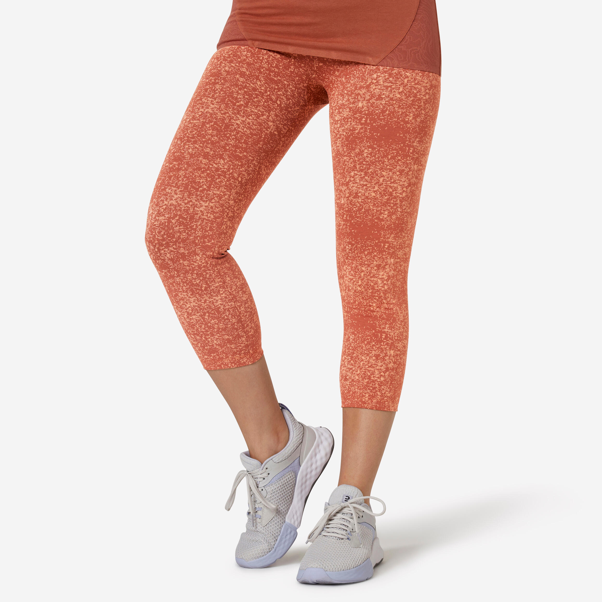 Domyos Leggings 7/8 Fitness hoher Baumwollanteil figurformend terrakotta