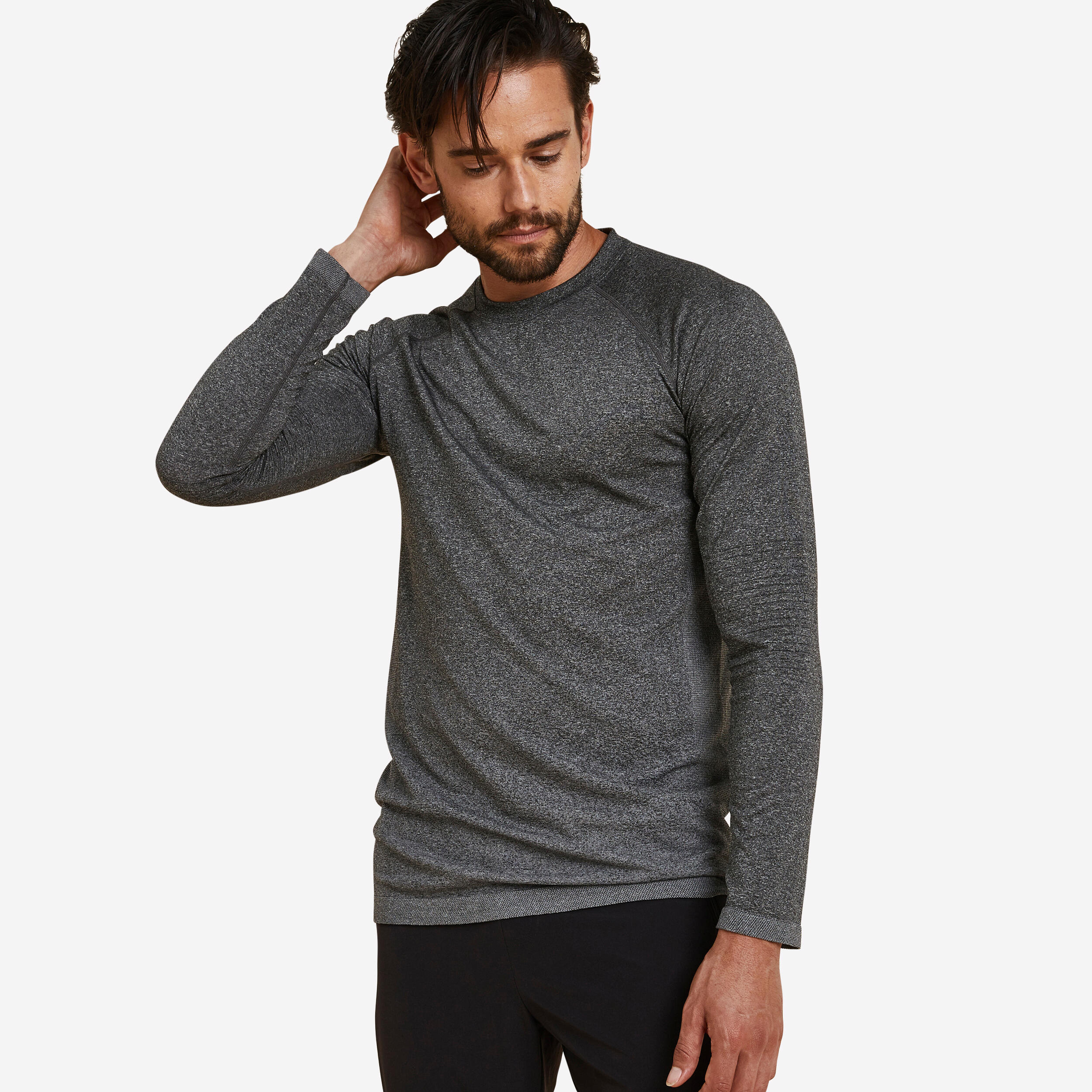 Kimjaly Langarmshirt Seamless Herren grau