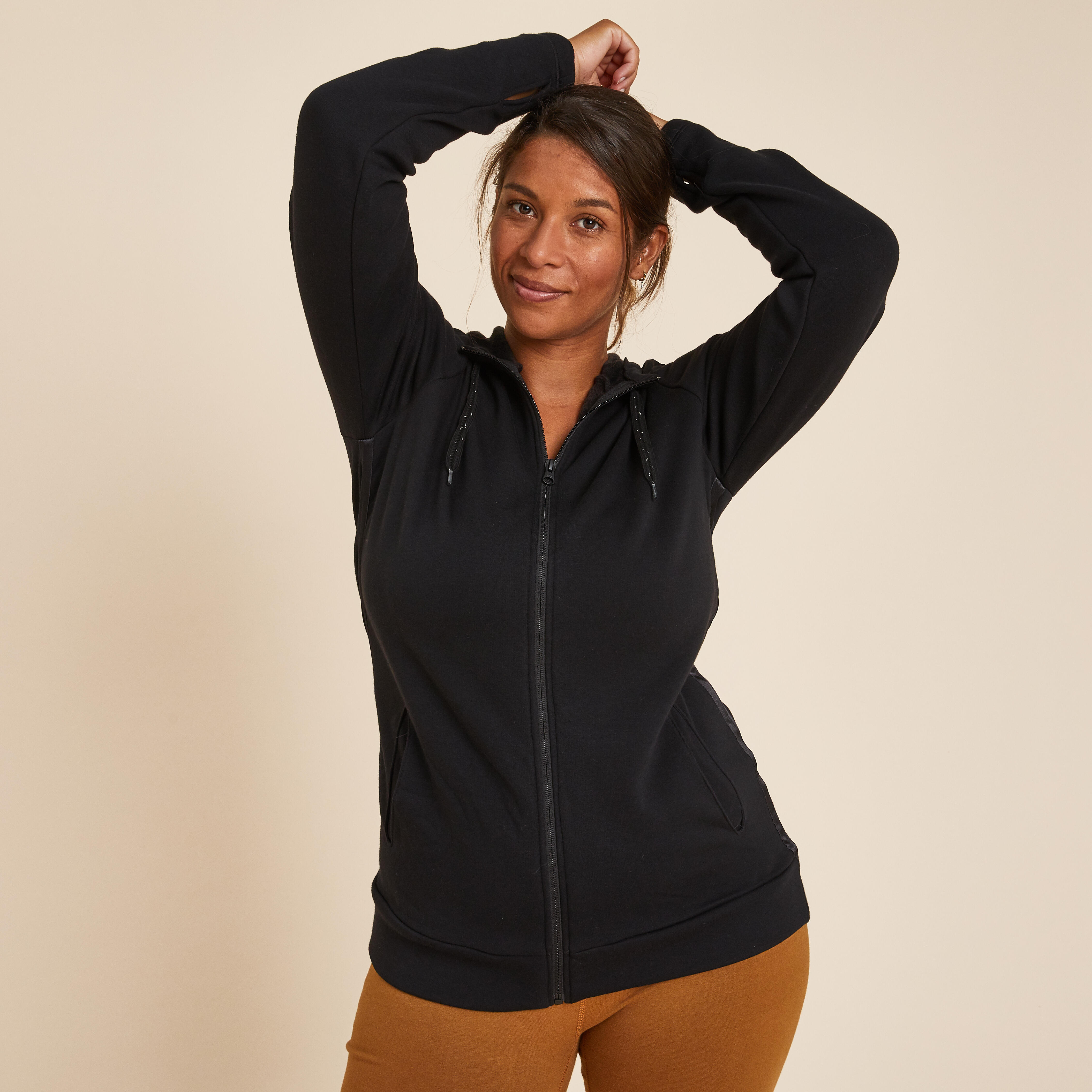 Kimjaly Sweatjacke Kapuze Yoga Damen schwarz
