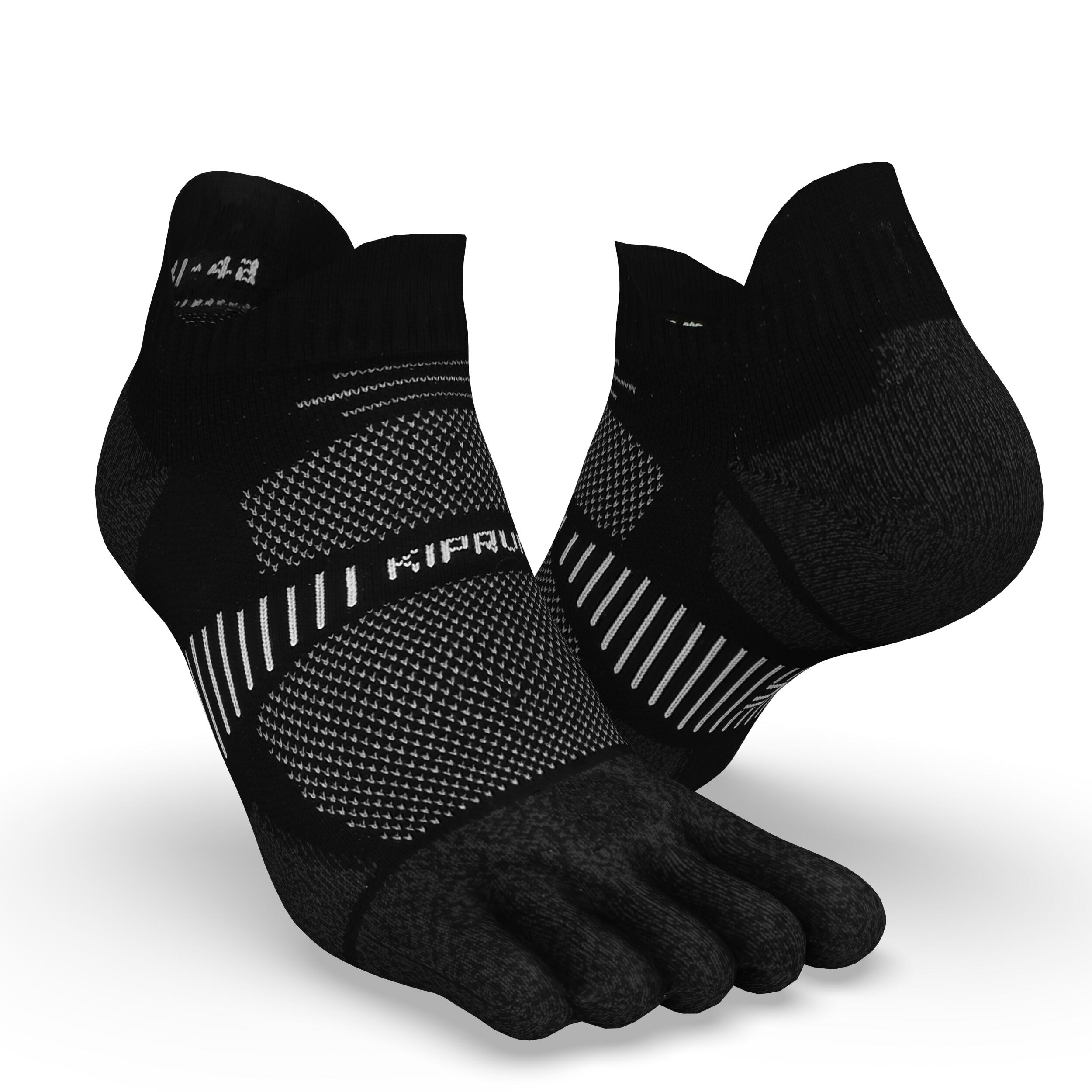 Kiprun Laufsocken Run900 Invisible dünn Zehensocken schwarz