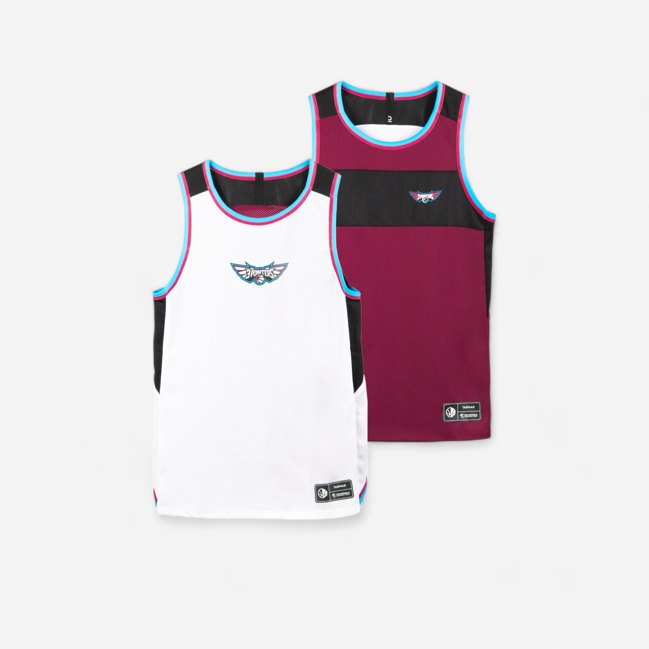 Tarmak Basketballtrikot ärmellos wendbar T500R Kinder weiss/bordeaux