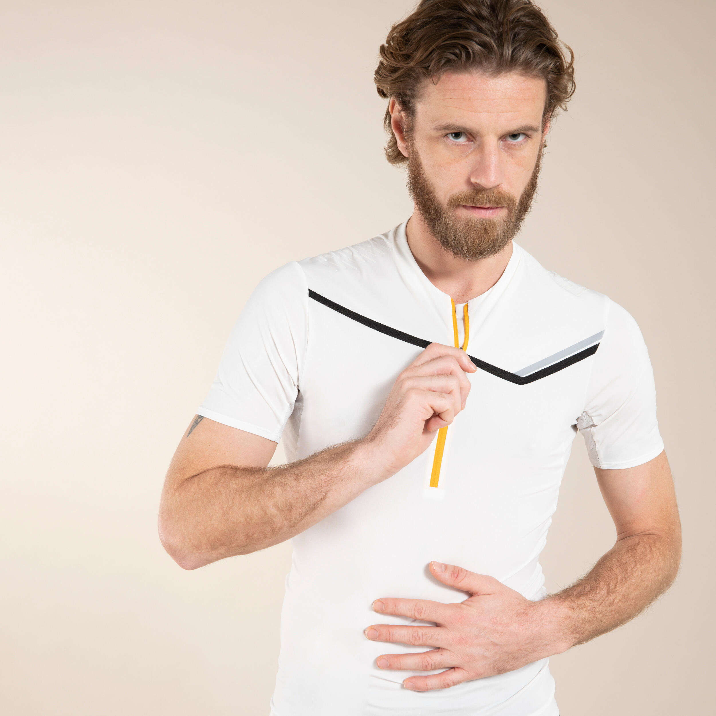 Evadict Laufshirt kurzarm Trail Zipp Herren hellkhaki