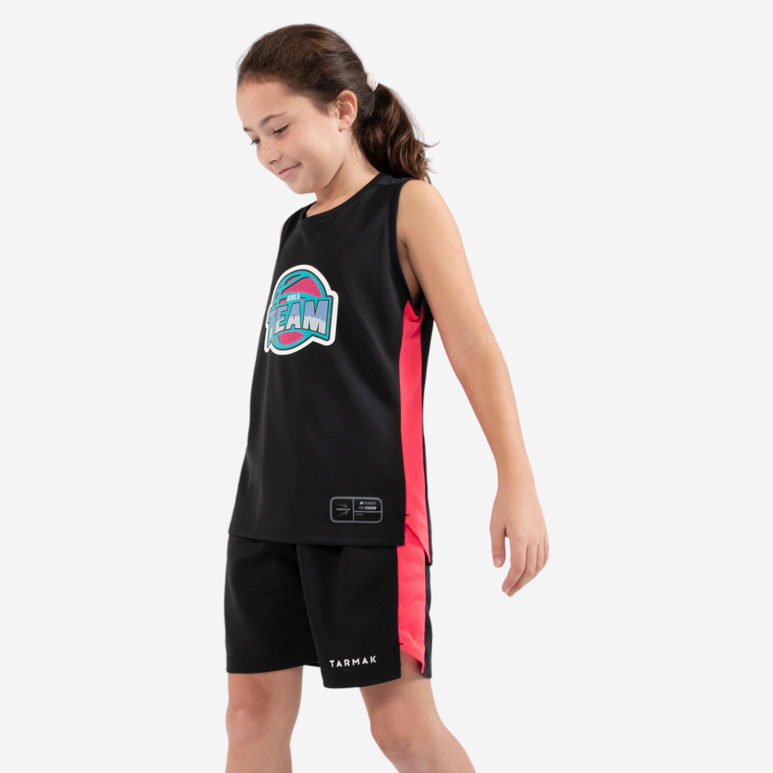 Tarmak Basketballshorts SH500 Kinder schwarz/rosa