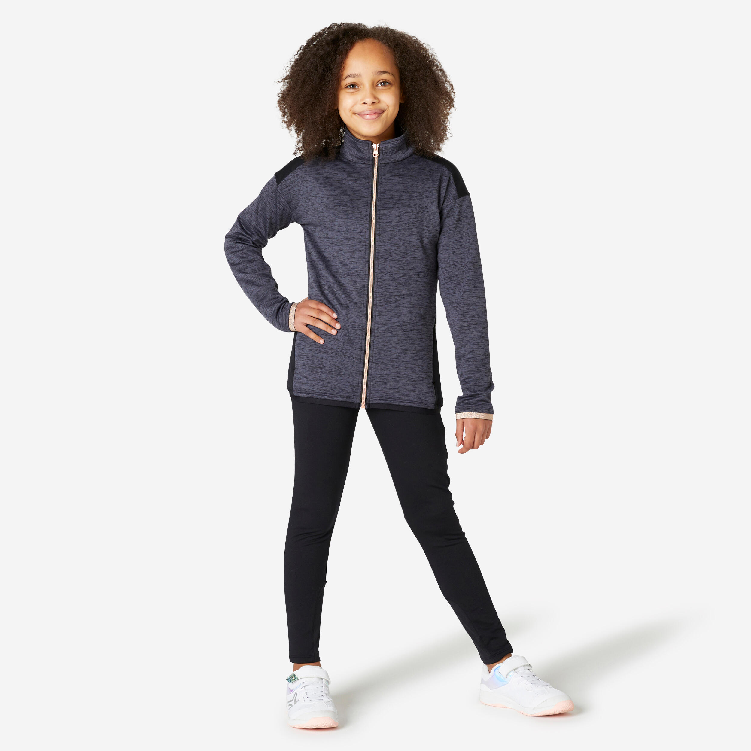 Domyos Trainingsanzug S500 Synthetik atmungsaktiv Kinder hellgraumeliert/rosa