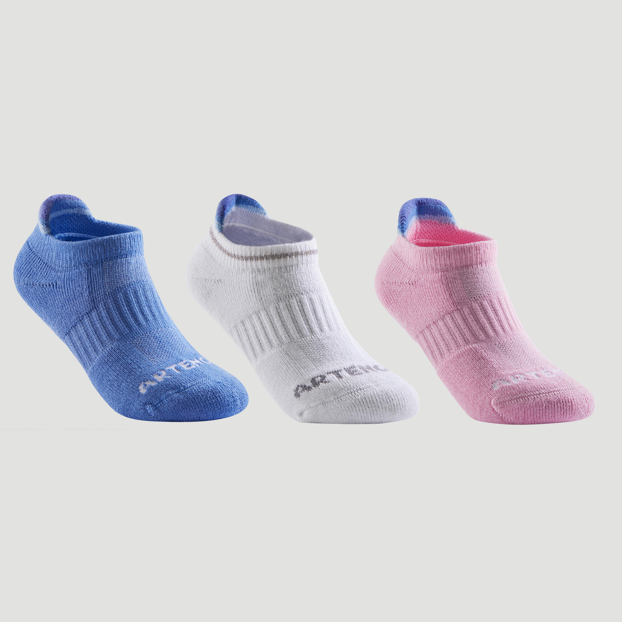 Artengo Tennissocken RS 500 Low Kinder 3er-Pack blau/weiss/rose