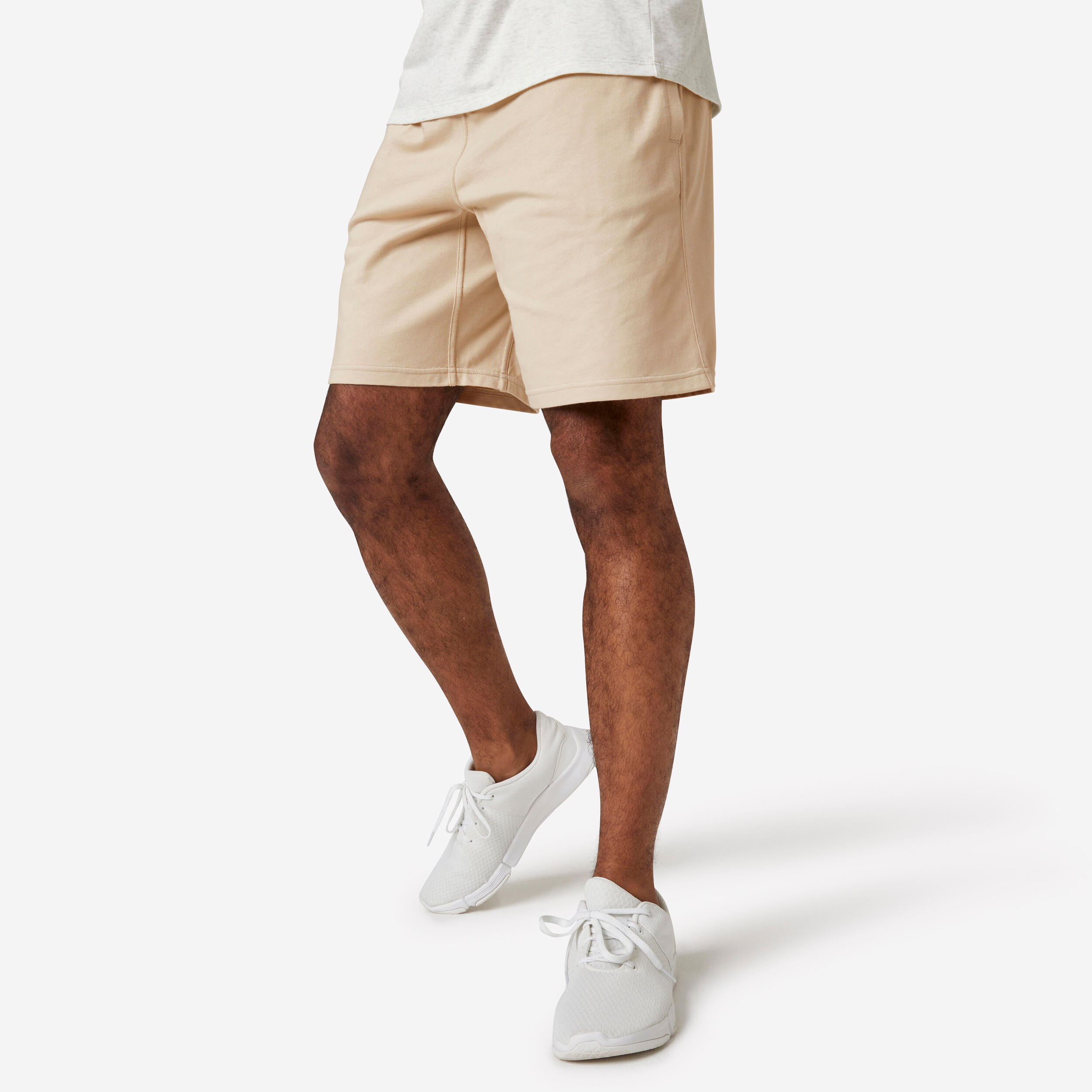 Domyos Shorts gerade Fitness Essentials Baumwolle mit Tasche Herren beige