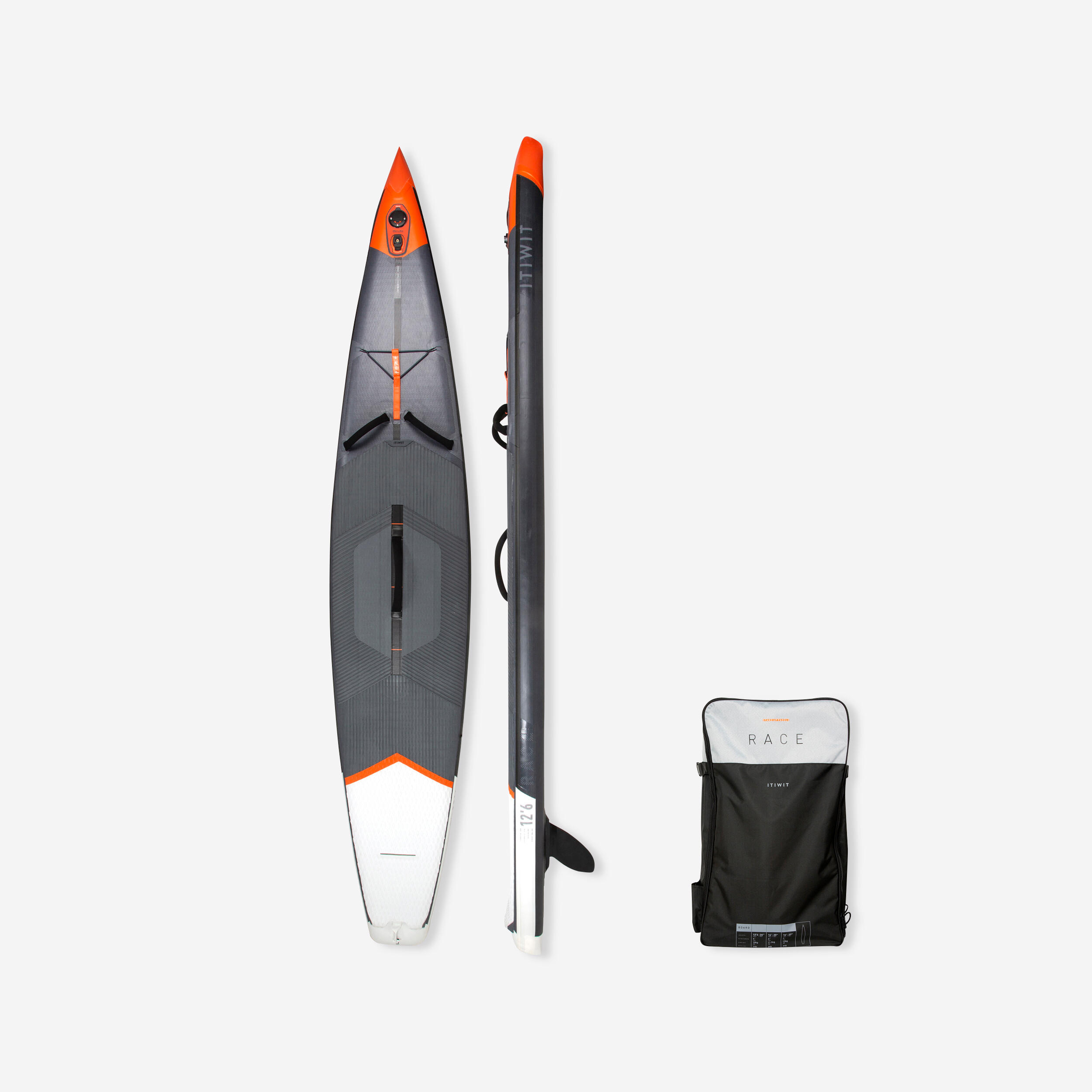 Itiwit SUP-Board Stand up Paddle aufblasbar Racing 12'6" grau