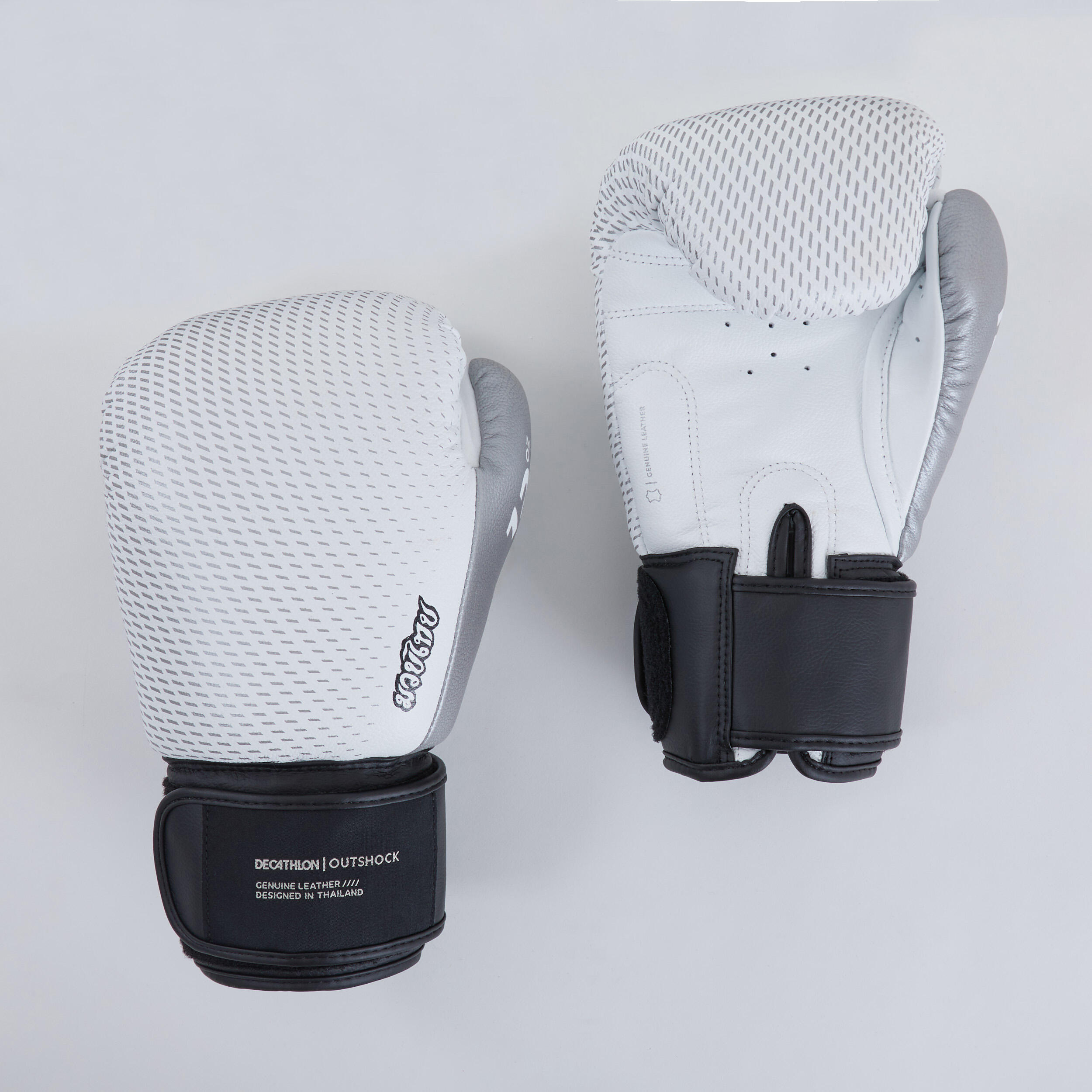 Outshock Handschuhe Thaiboxen Leder 500 weiss/silber