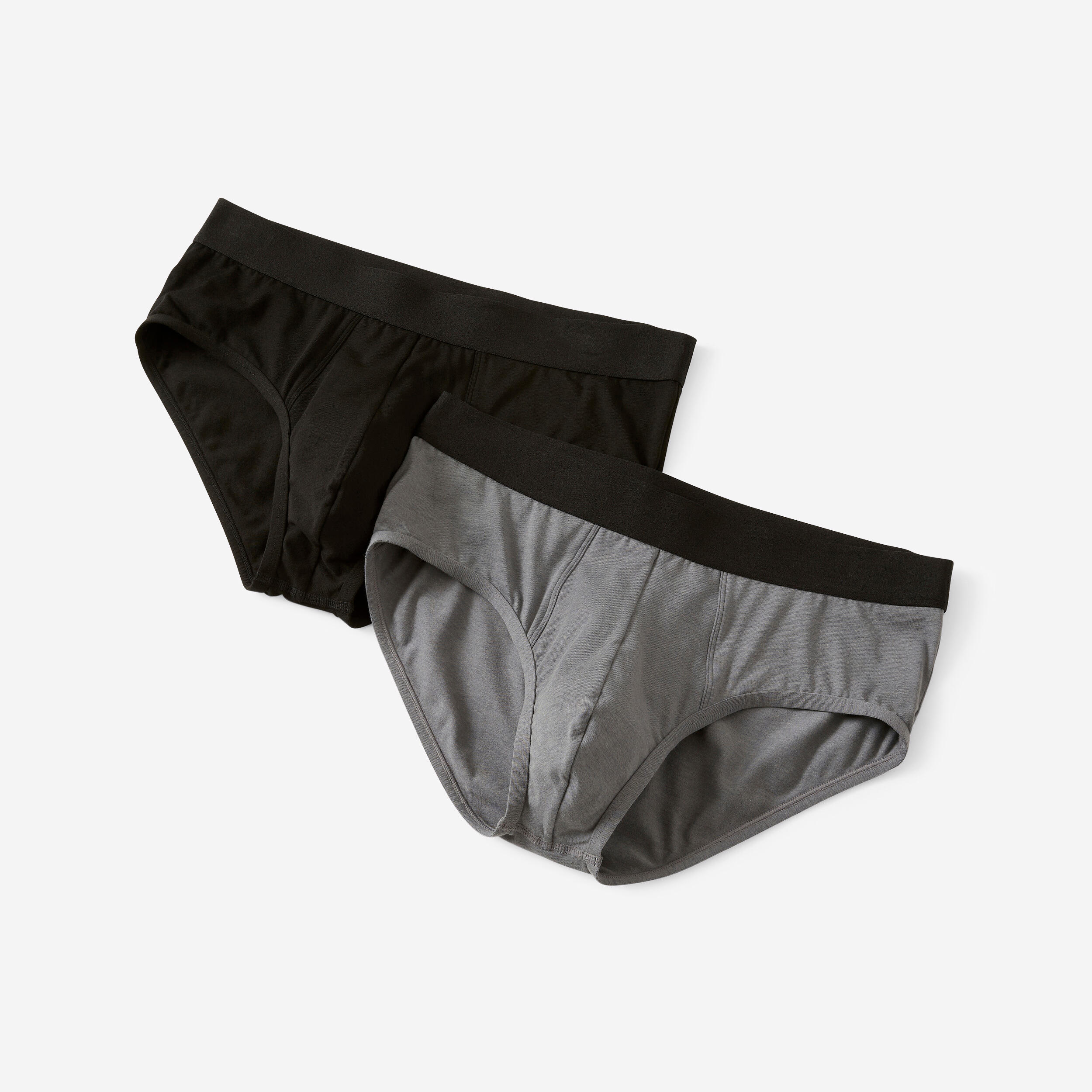 Domyos Slips 500 gerade Fitness hoher Baumwollanteil 2er-Pack schwarz/grau
