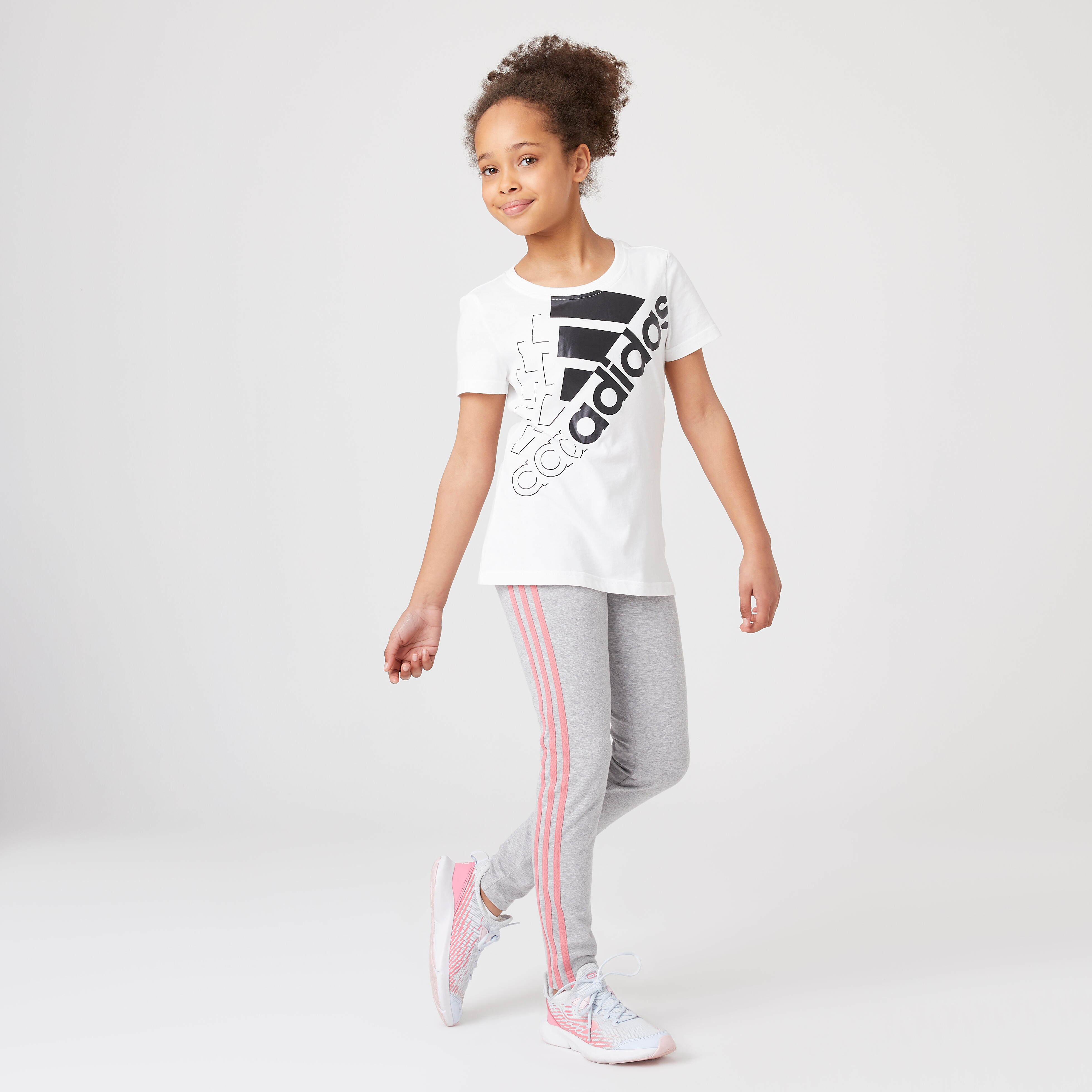 Adidas Leggings 3 Streifen Mädchen grau meliert/rosa
