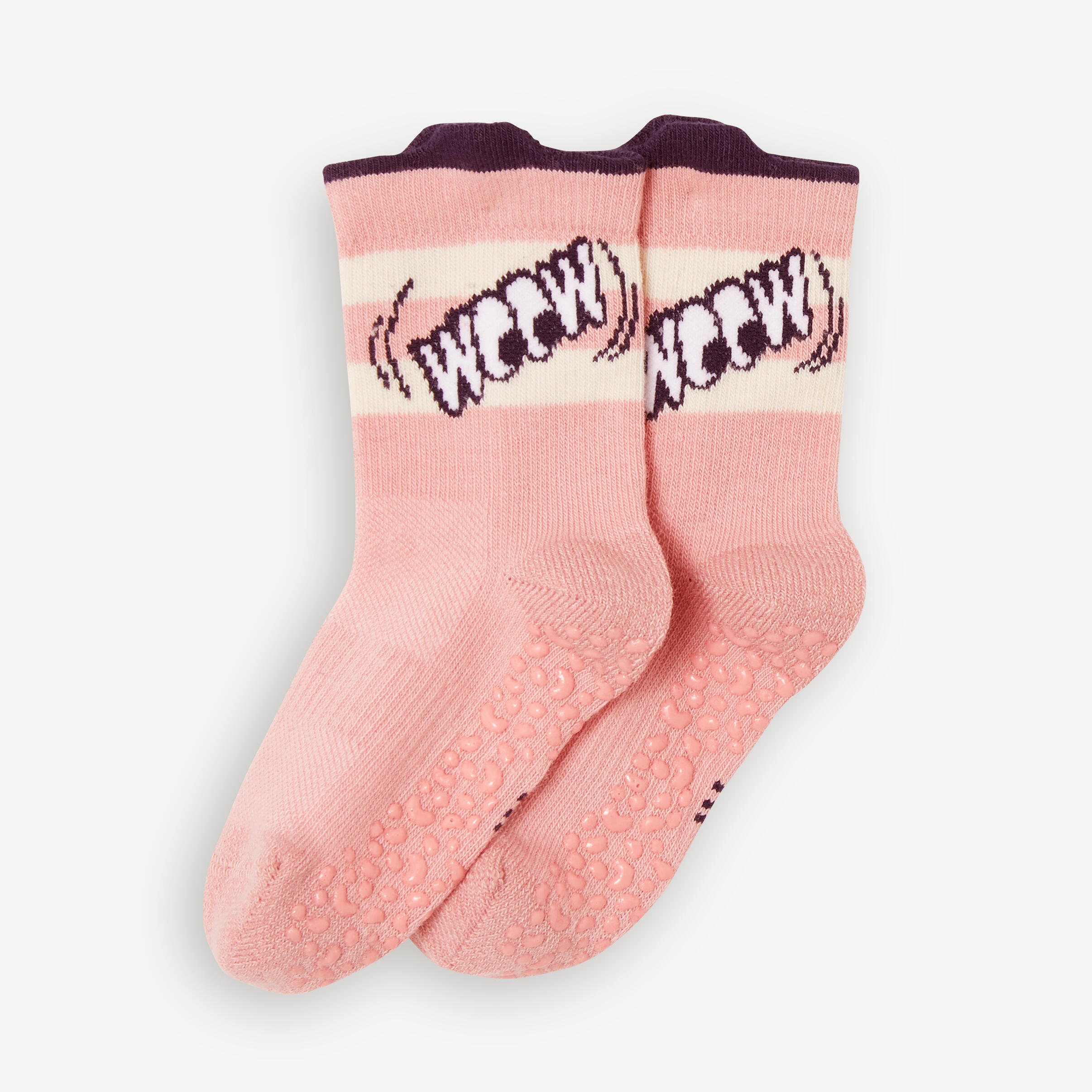 Domyos Sportsocken High rutschfest 600 Kinder rosa mit Motiven