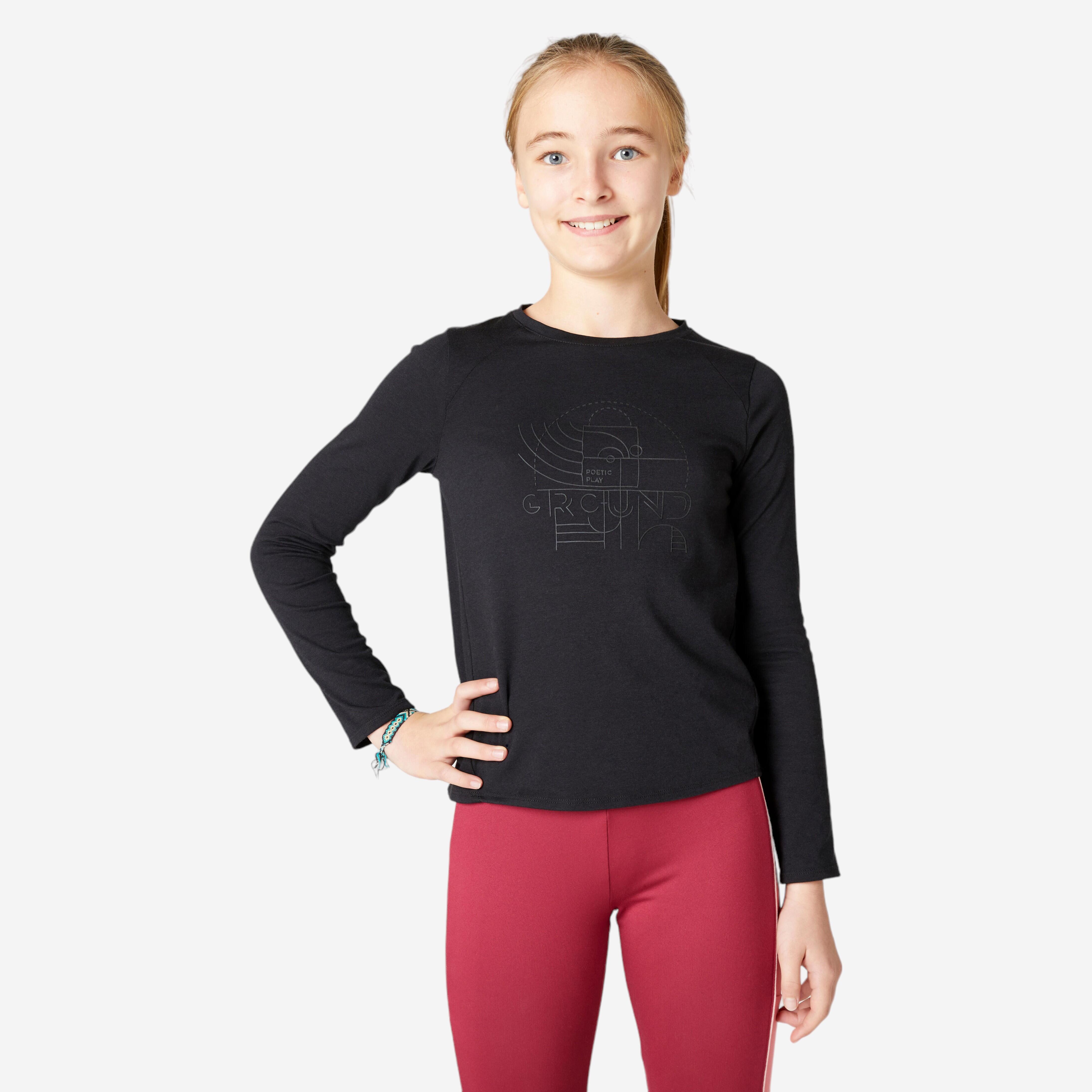 Domyos Langarmshirt Baumwolle - 500 Kinder schwarz