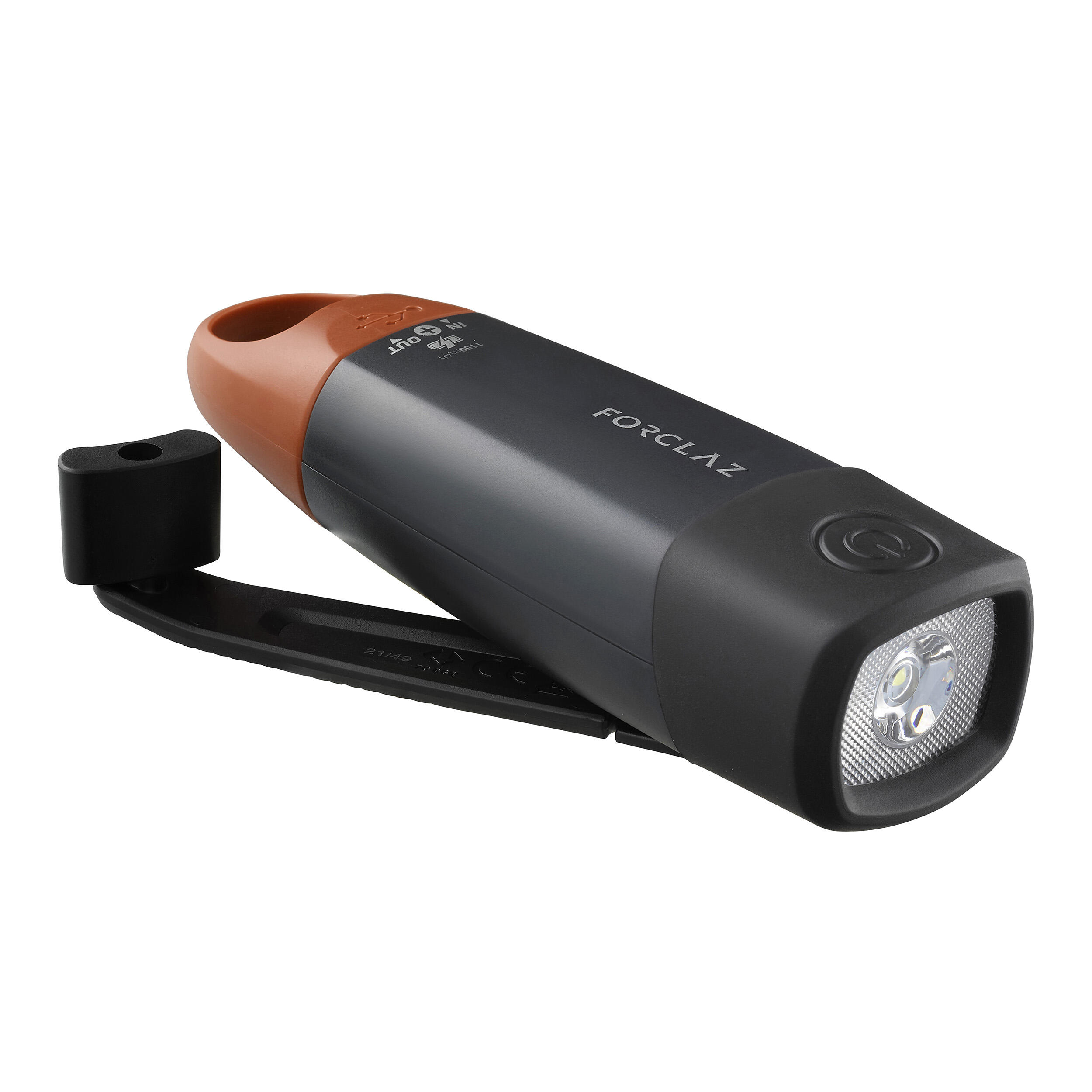 Forclaz Taschenlampe Dynamo 900 PWB wiederaufladbar externer Akku 210 Lumen