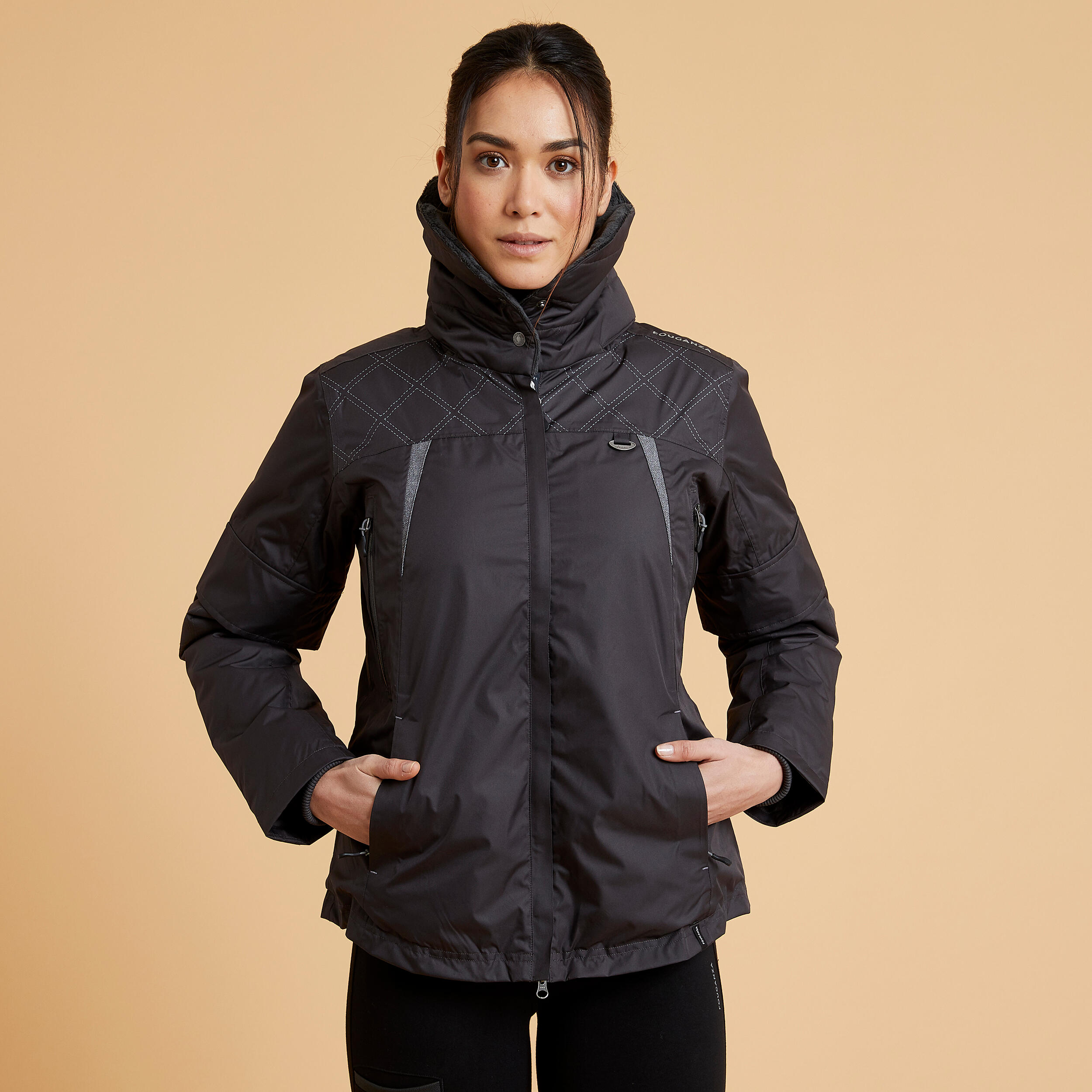 Fouganza Winter-Reitjacke Tosca wasserdicht Damen dunkelgrau