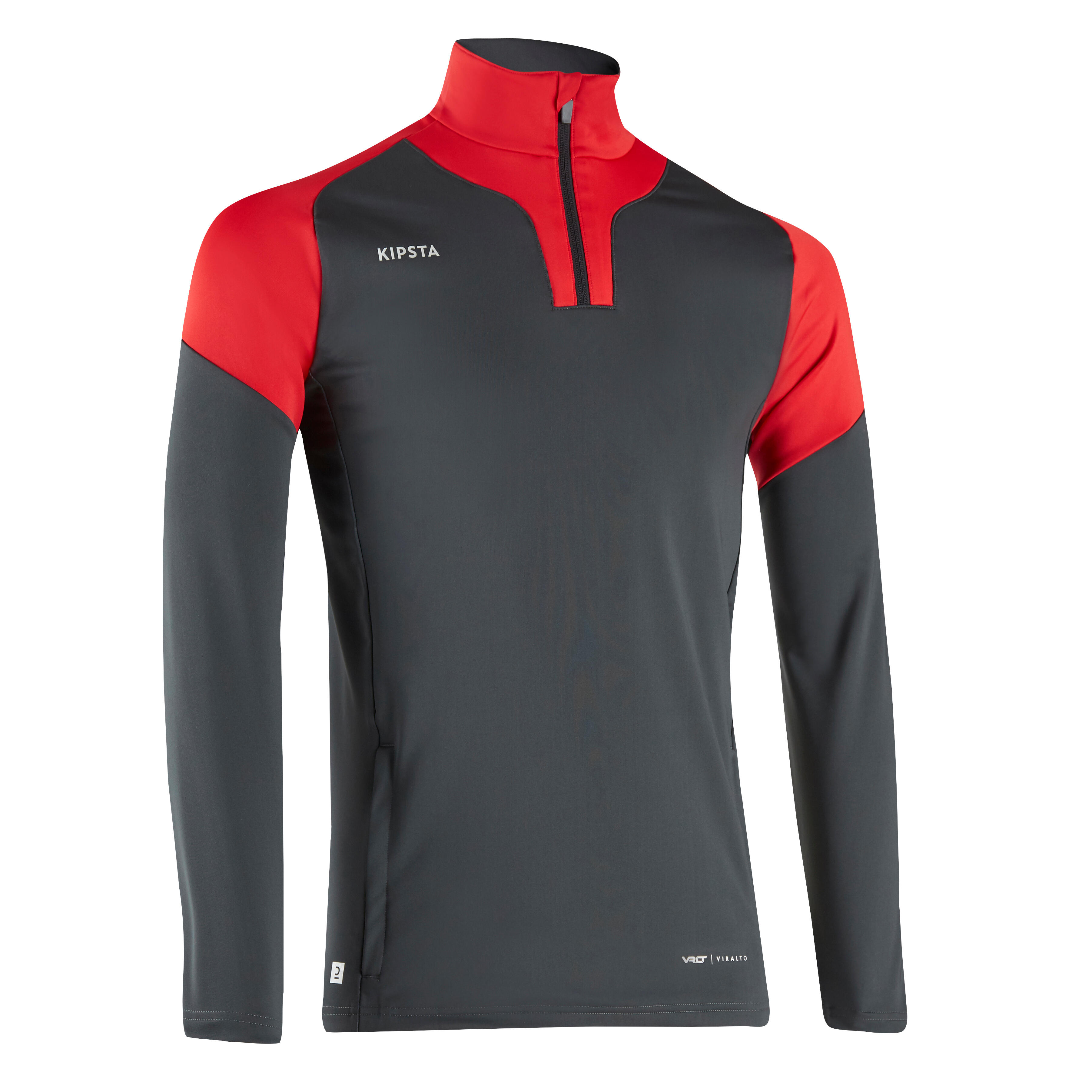 Kipsta Sweatshirt Fussball Viralto mit Reissverschluss dunkelgrau/rot