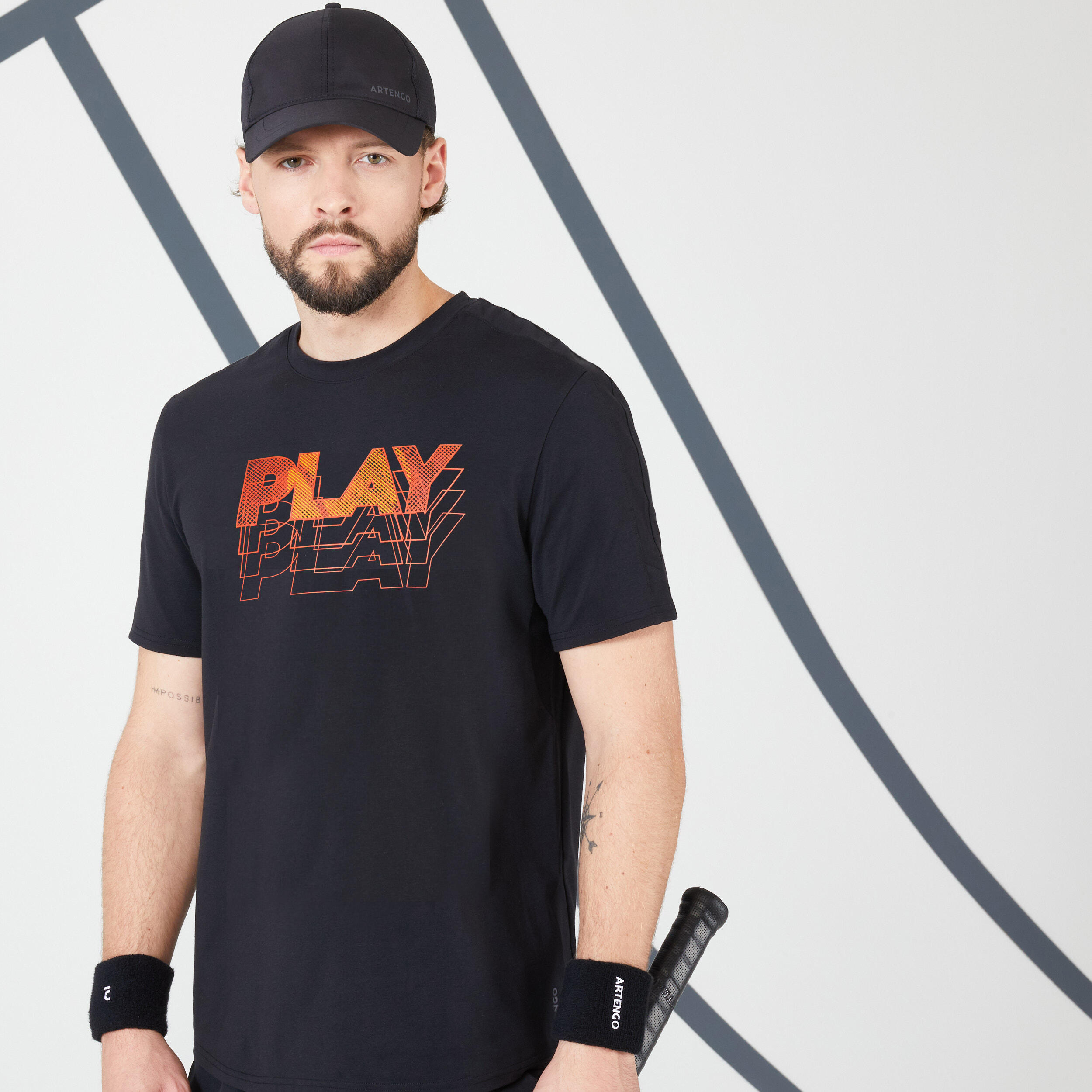 Artengo Tennis-Shirt Herren Soft TTS schwarz/rot