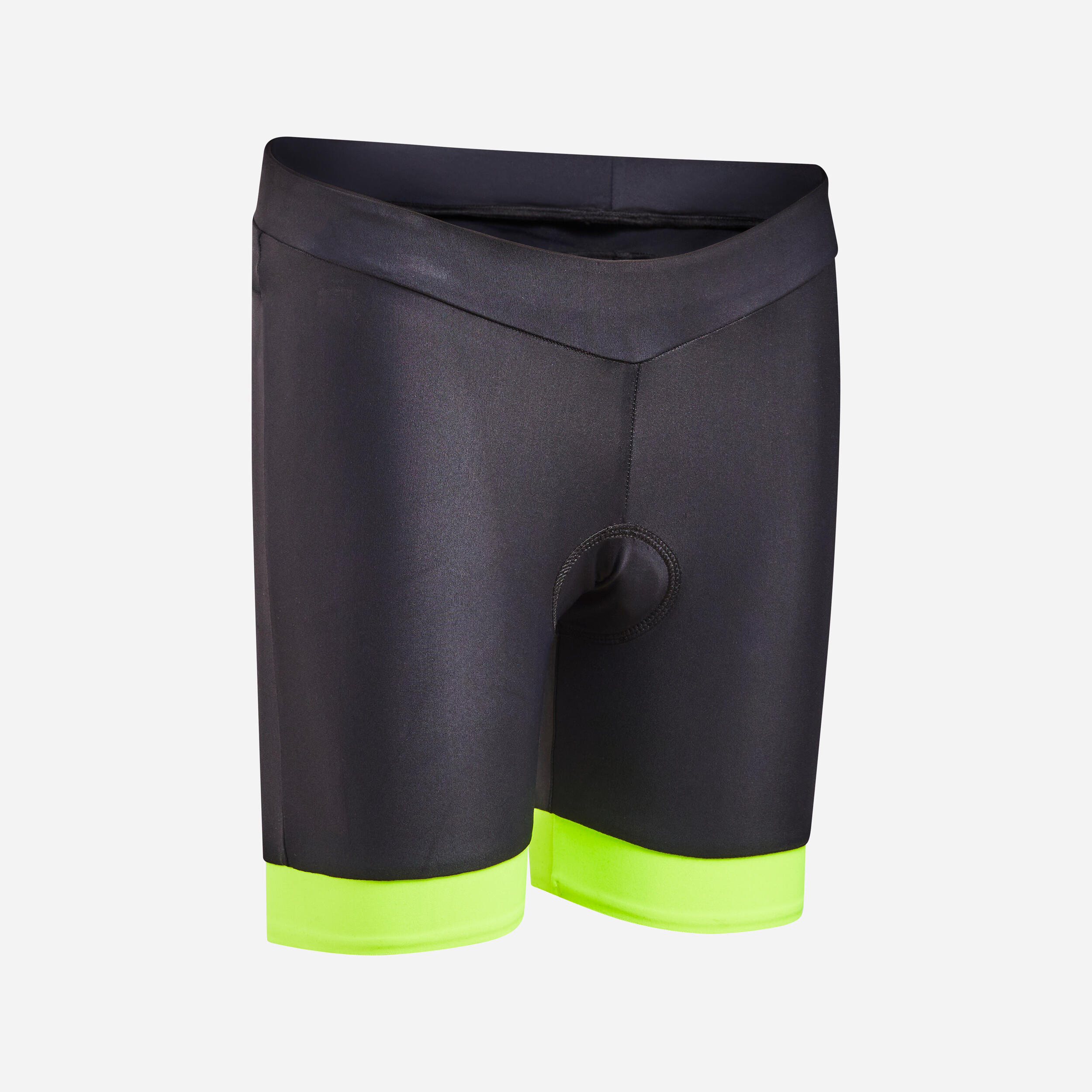 Btwin Radhose kurz 500 Kinder schwarz/neongelb