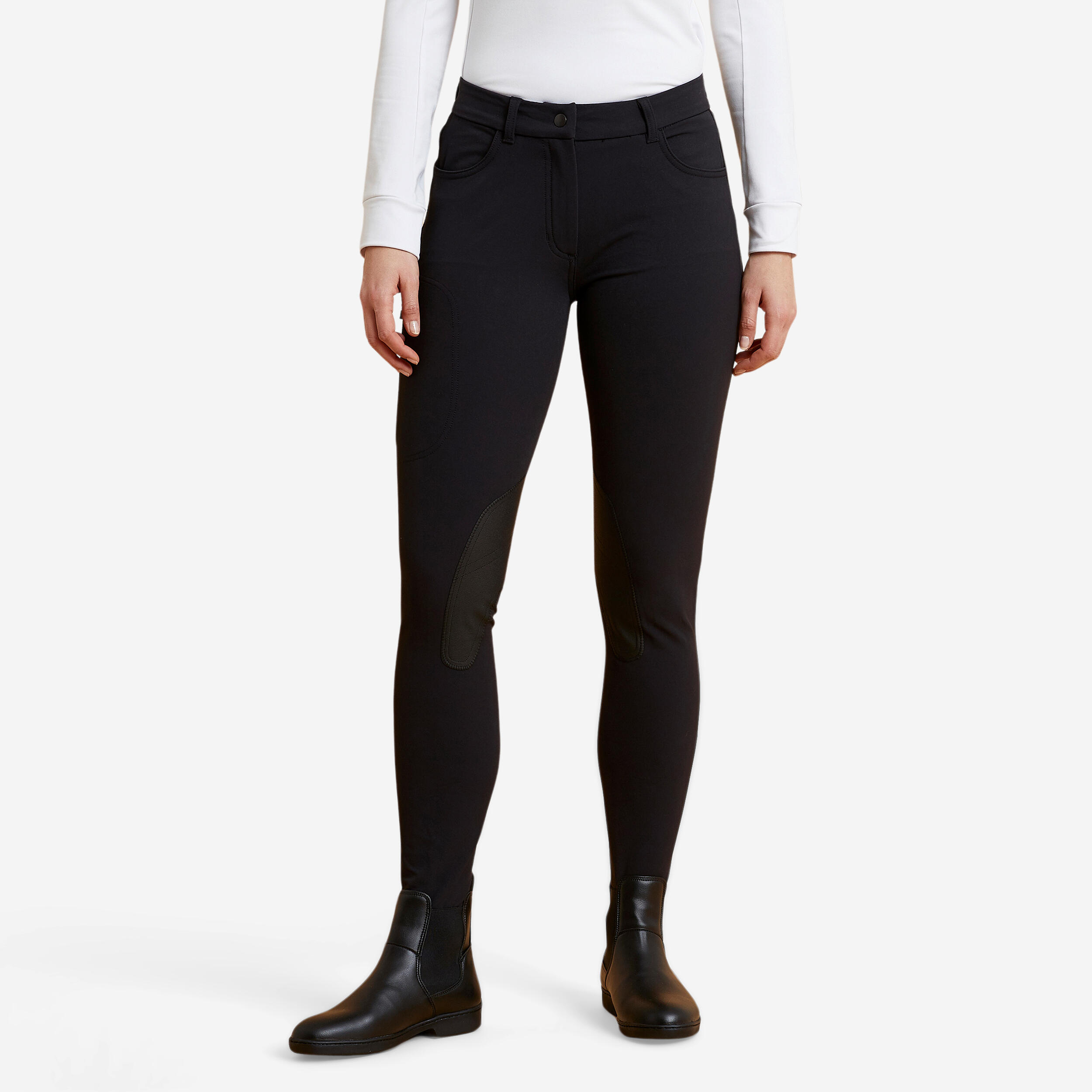 Fouganza Reithose 500 Kniebesatz Grip Damen marineblau