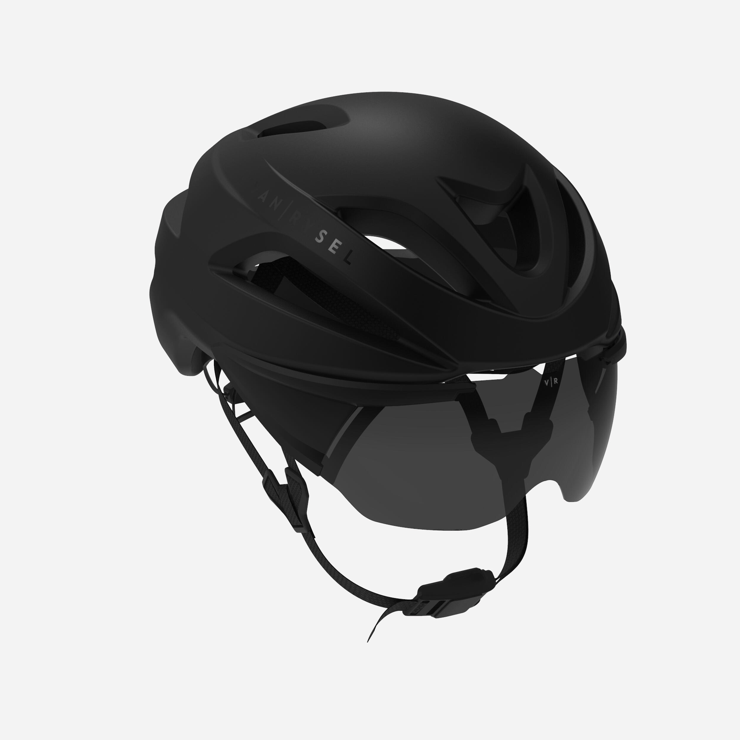 Van Rysel Triathlonhelm mit abnehmbarem Kategorie 3 Visier & Magnetverschluss matt schwarz