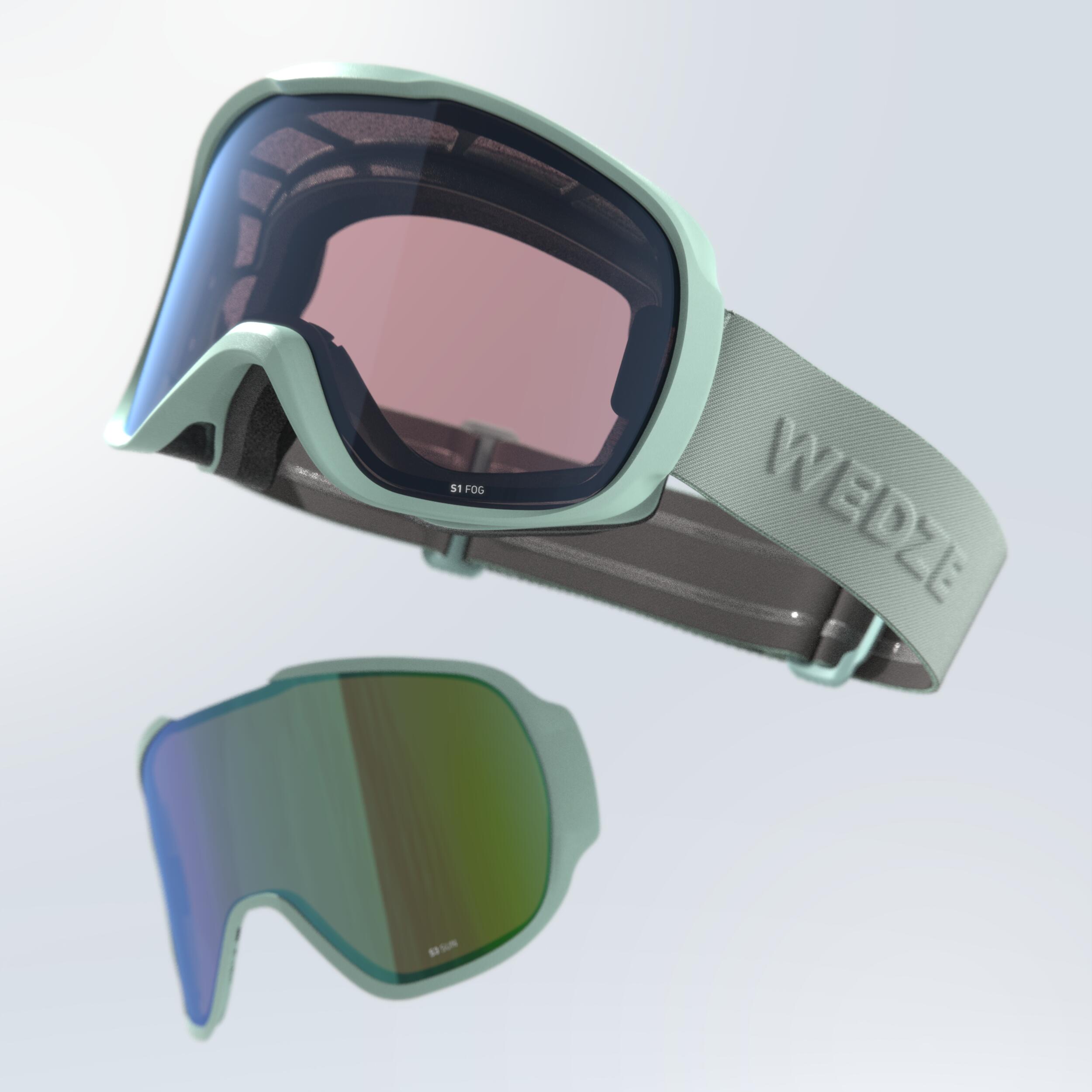 Wedze Skibrille Snowboardbrille - G 500 I Allwetter Erwachsene/Kinder grün