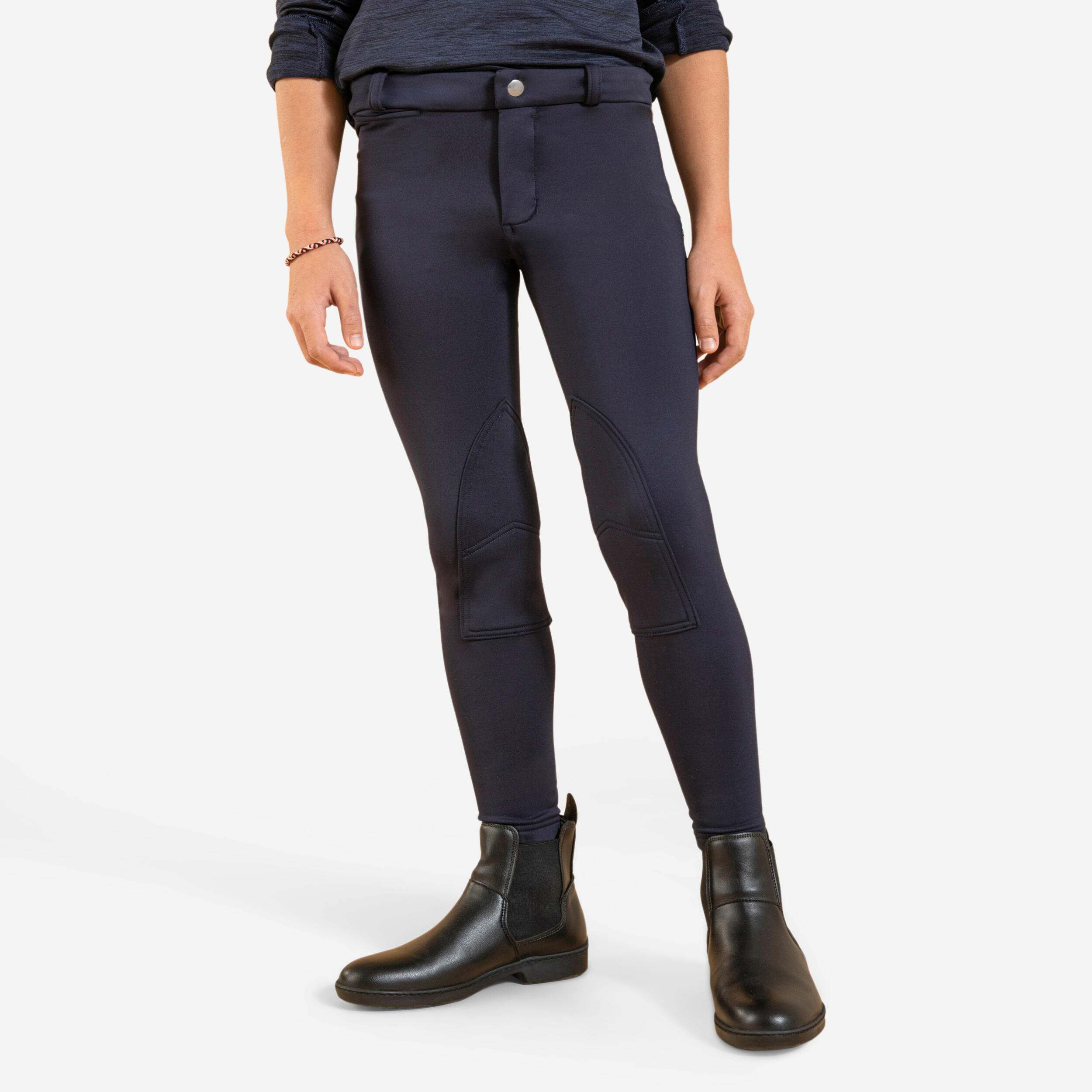 Fouganza Winter-Reithose 100 Warm Kniebesatz Stoff Kinder rosa
