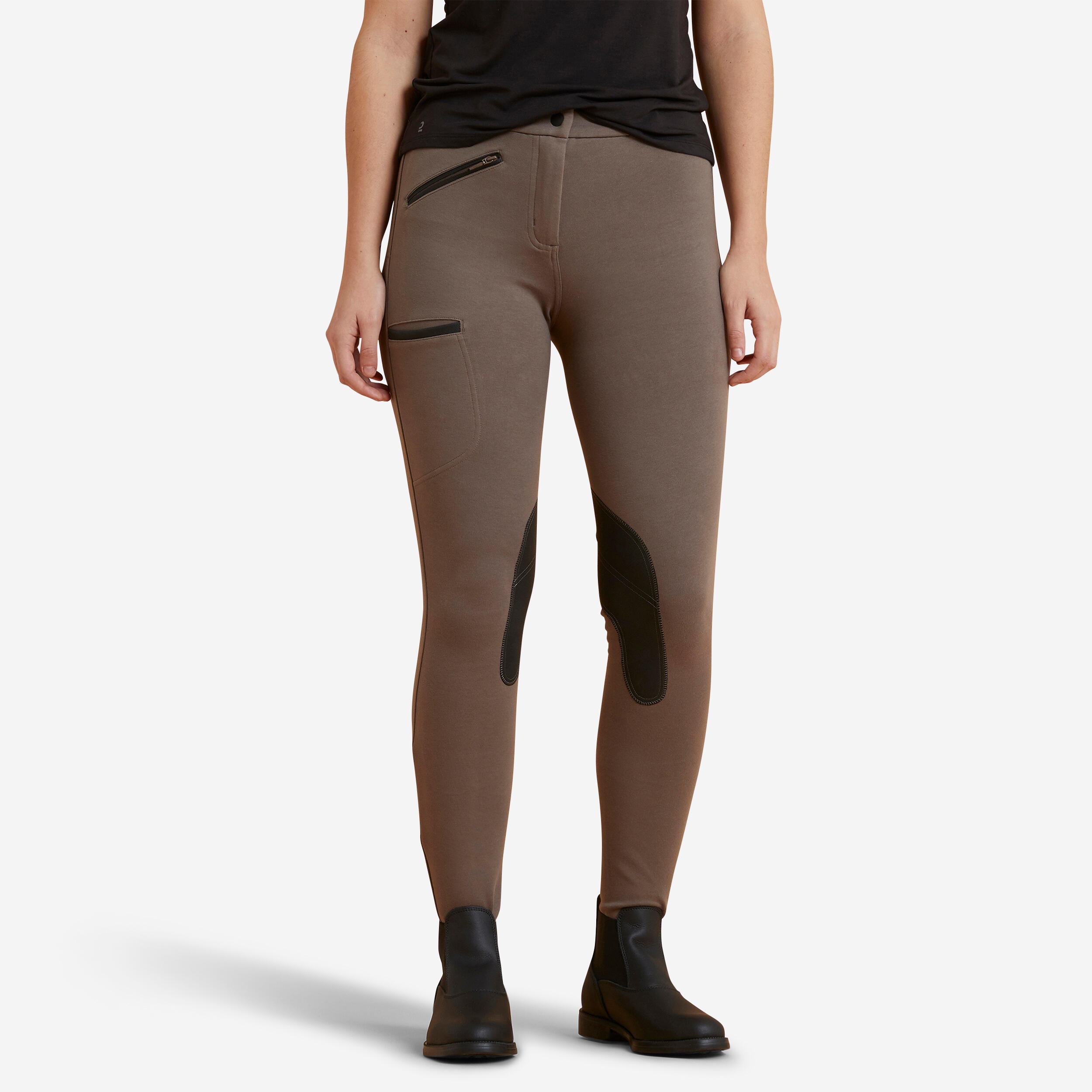 Fouganza Reithose Baumwolle Kniebesatz Kunstleder Damen schwarz