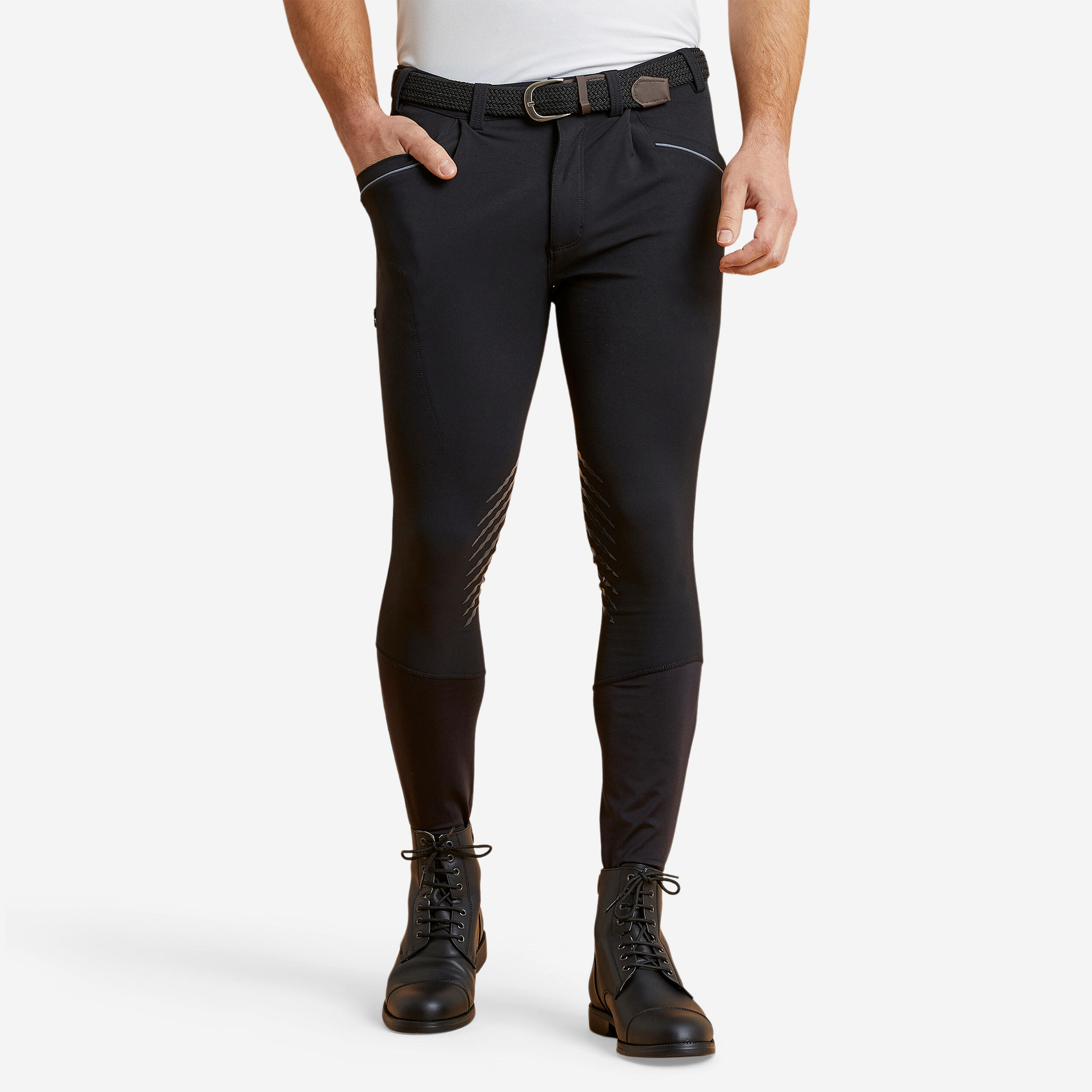 Fouganza Reithose 900 Classic Kniebesatz Grip Herren schwarz