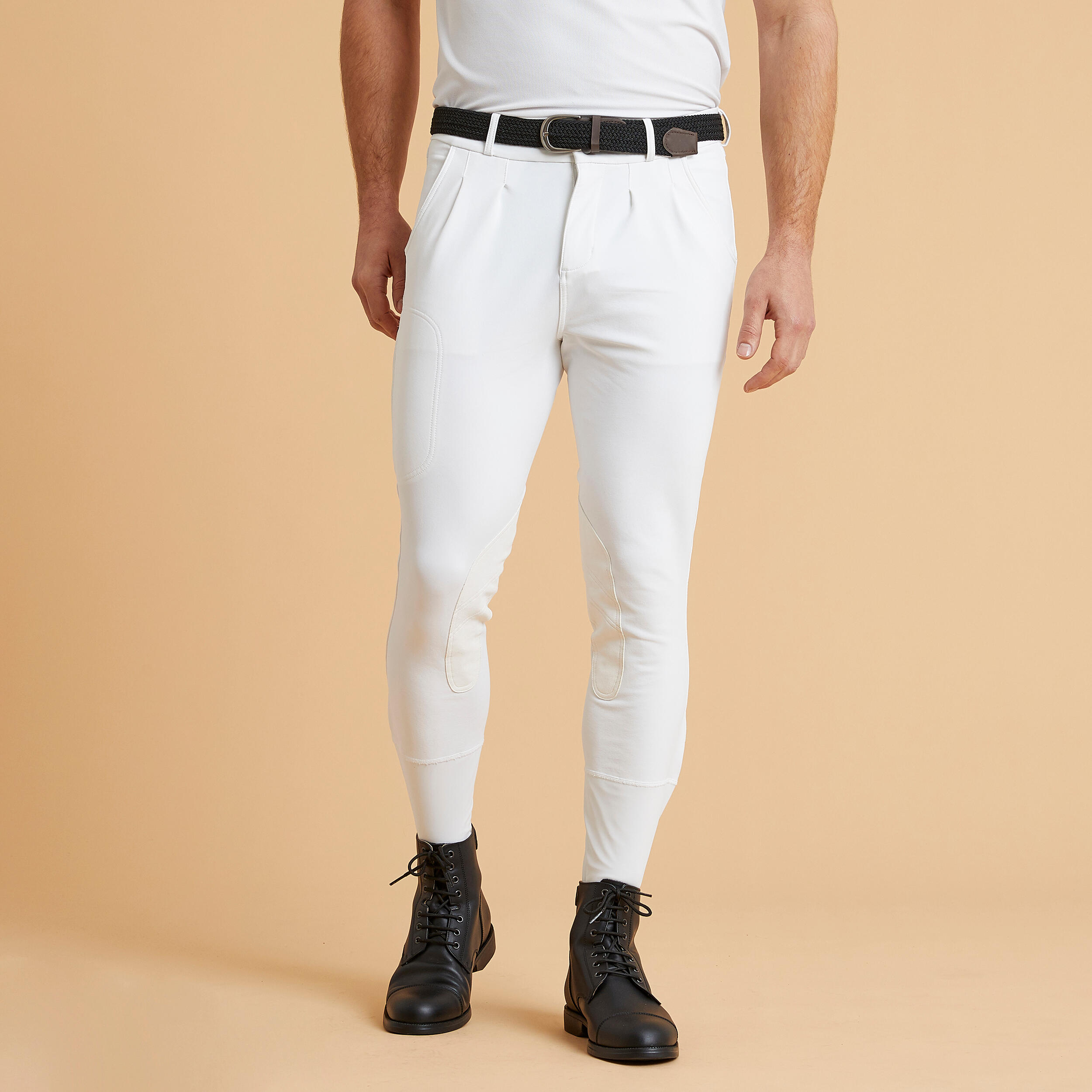 Fouganza Turnierreithose 500 Kniebesatz Kunstleder Herren weiss
