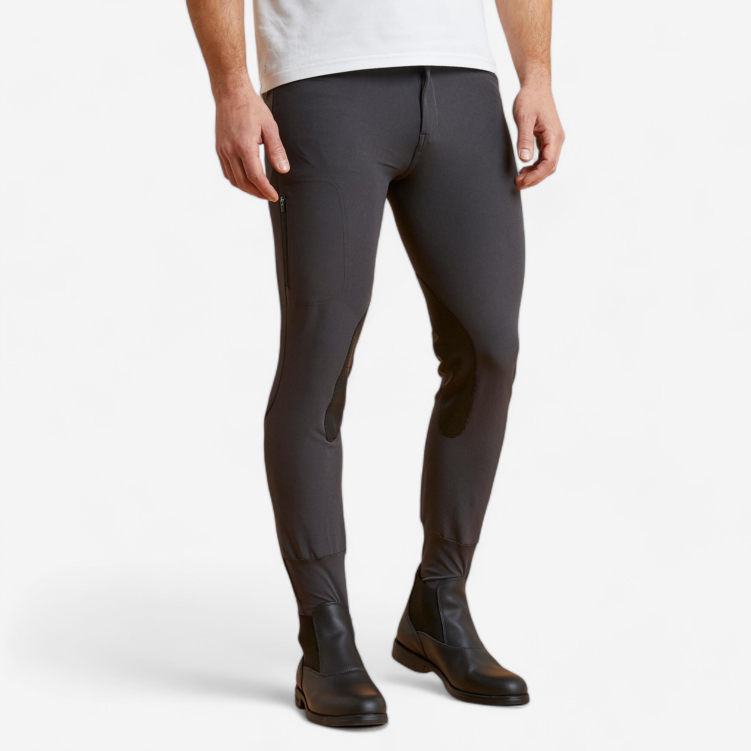 Fouganza Sommer-Reithose 500 Mesh Kniebesatz Kunstleder Herren grau