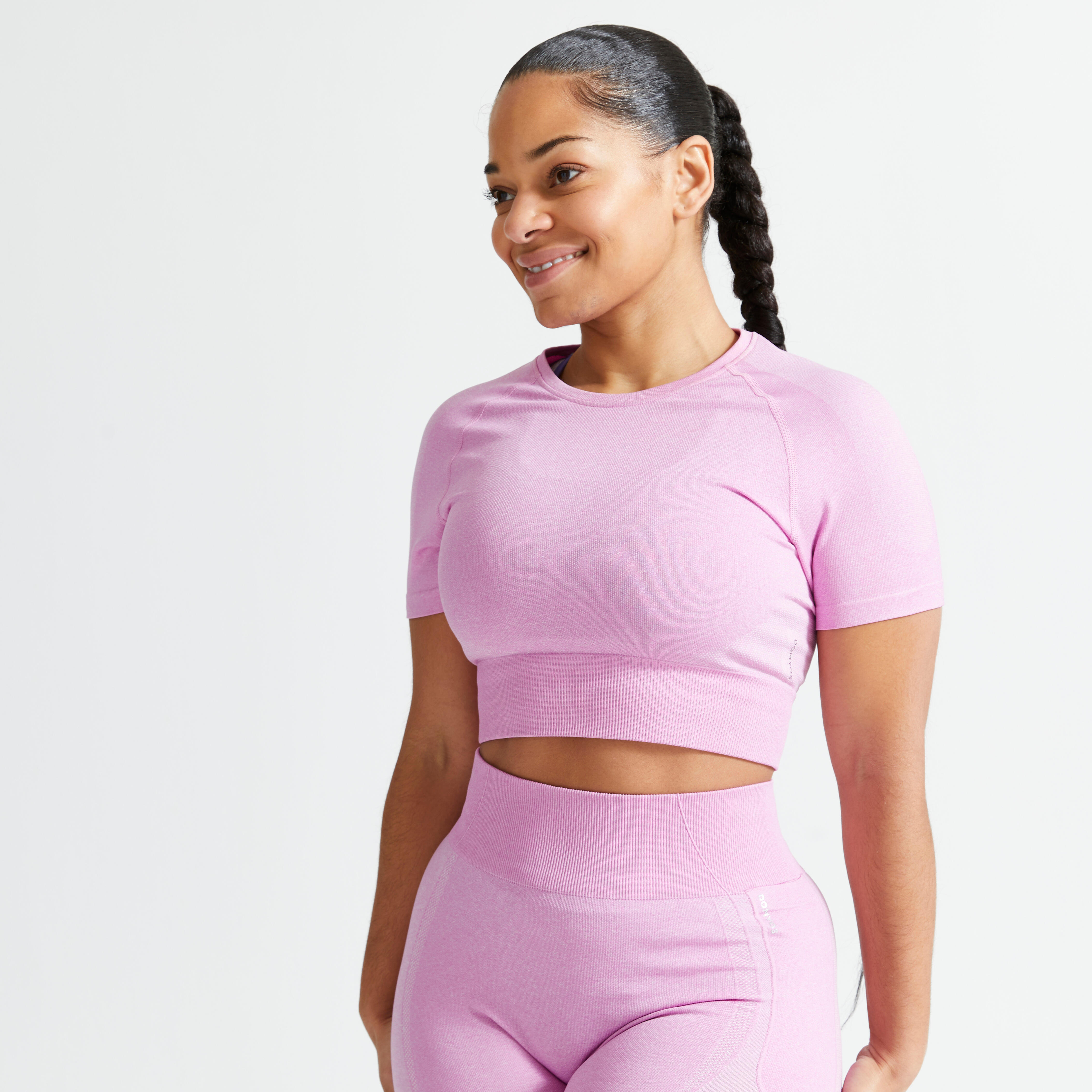 Domyos Crop Top Seamless T-Shirt Kurzarm Fitness nahtlos