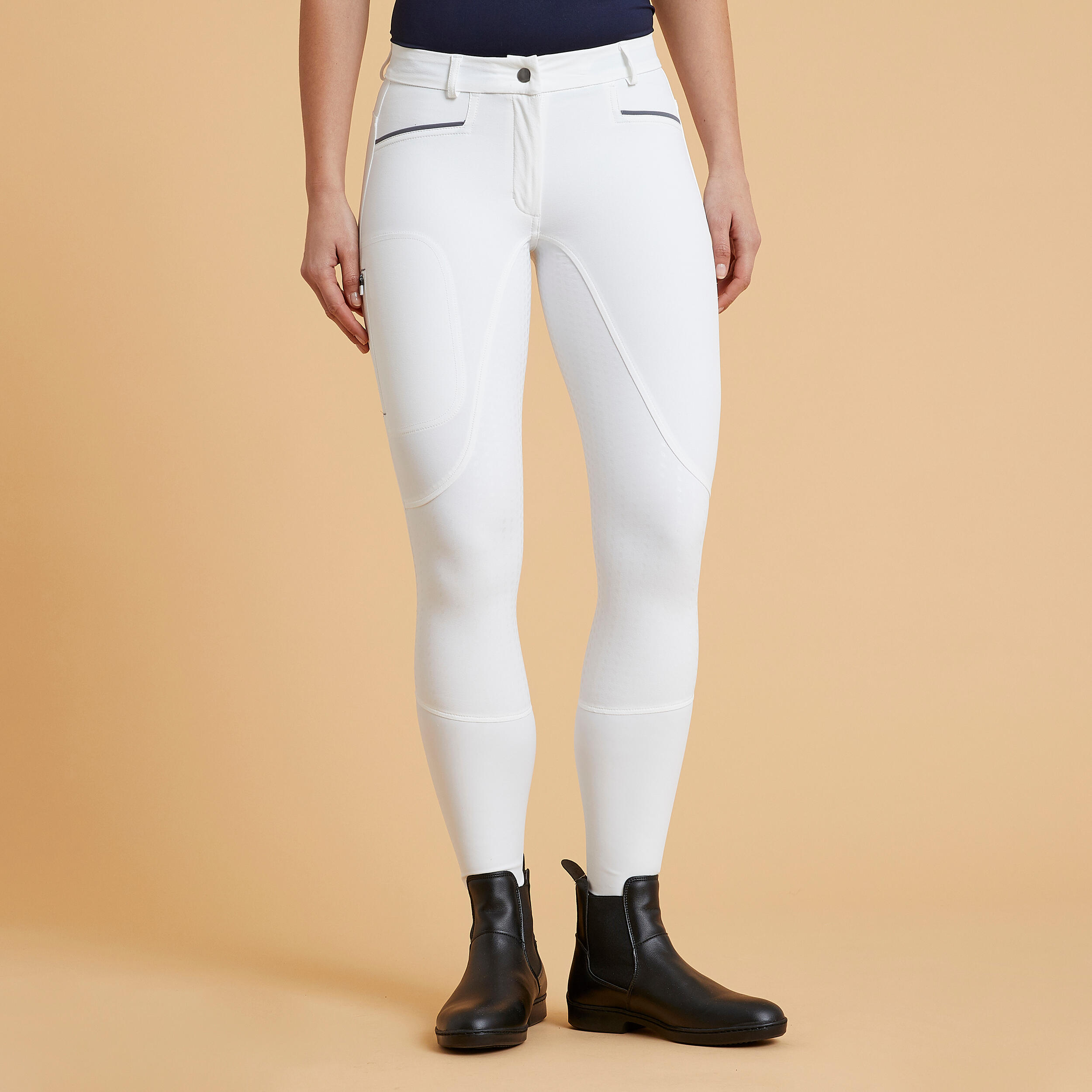 Fouganza Turnierreithose BR580 Vollbesatz Full Grip Damen weiss