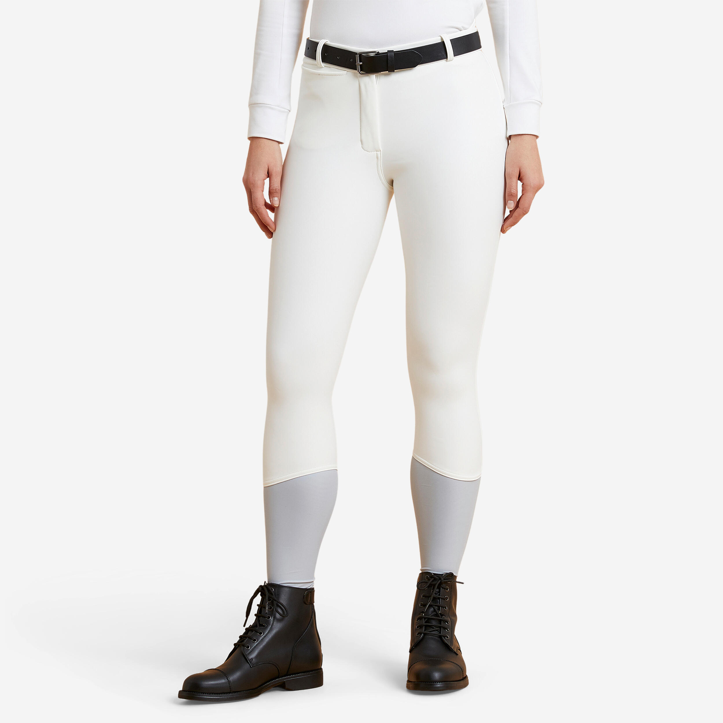 Fouganza Turnierreithose Kipwarm Winter wasserabweisend Vollbesatz Full Grip Damen weiss