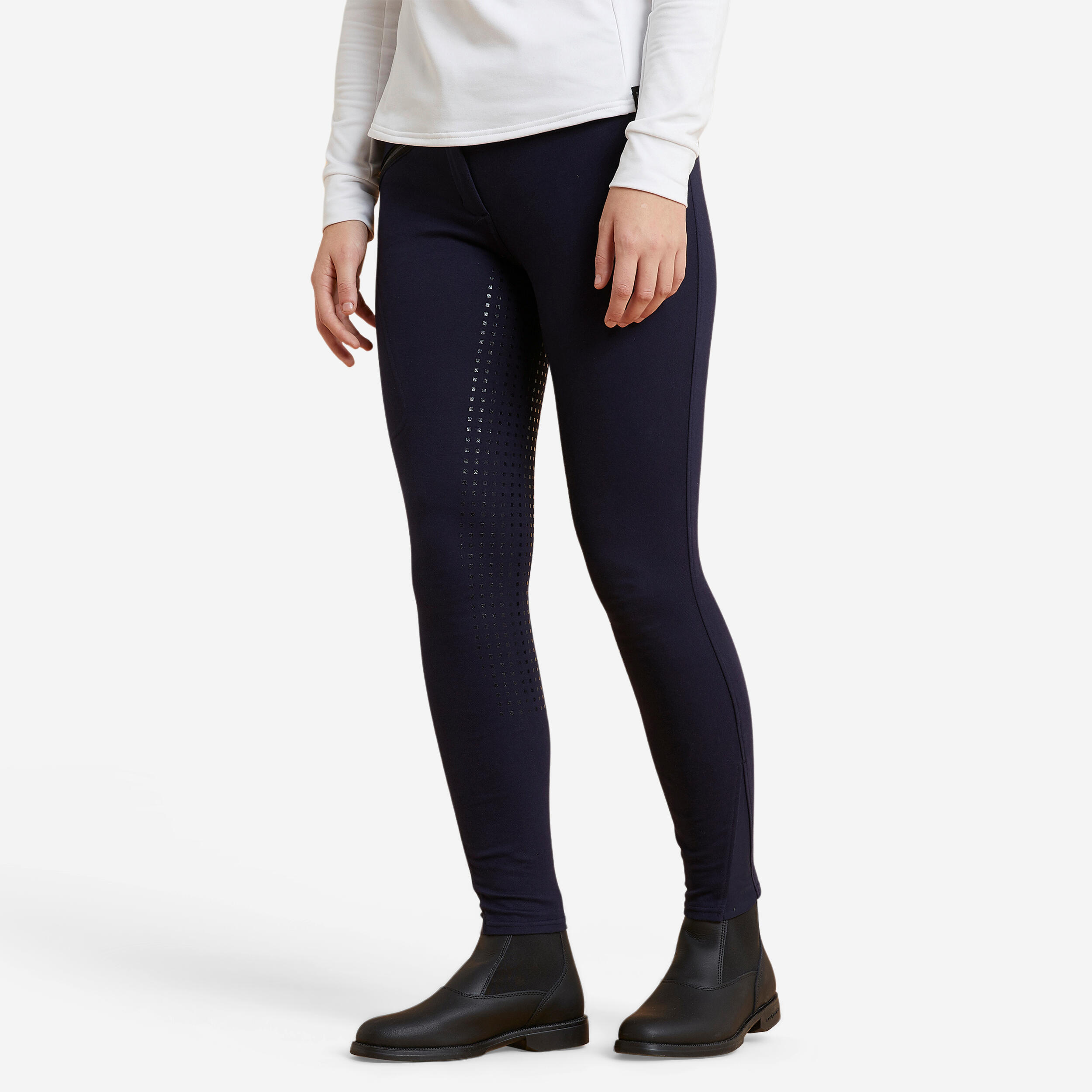 Fouganza Winter-Reithose 180 Vollbesatz Full Grip Damen marineblau