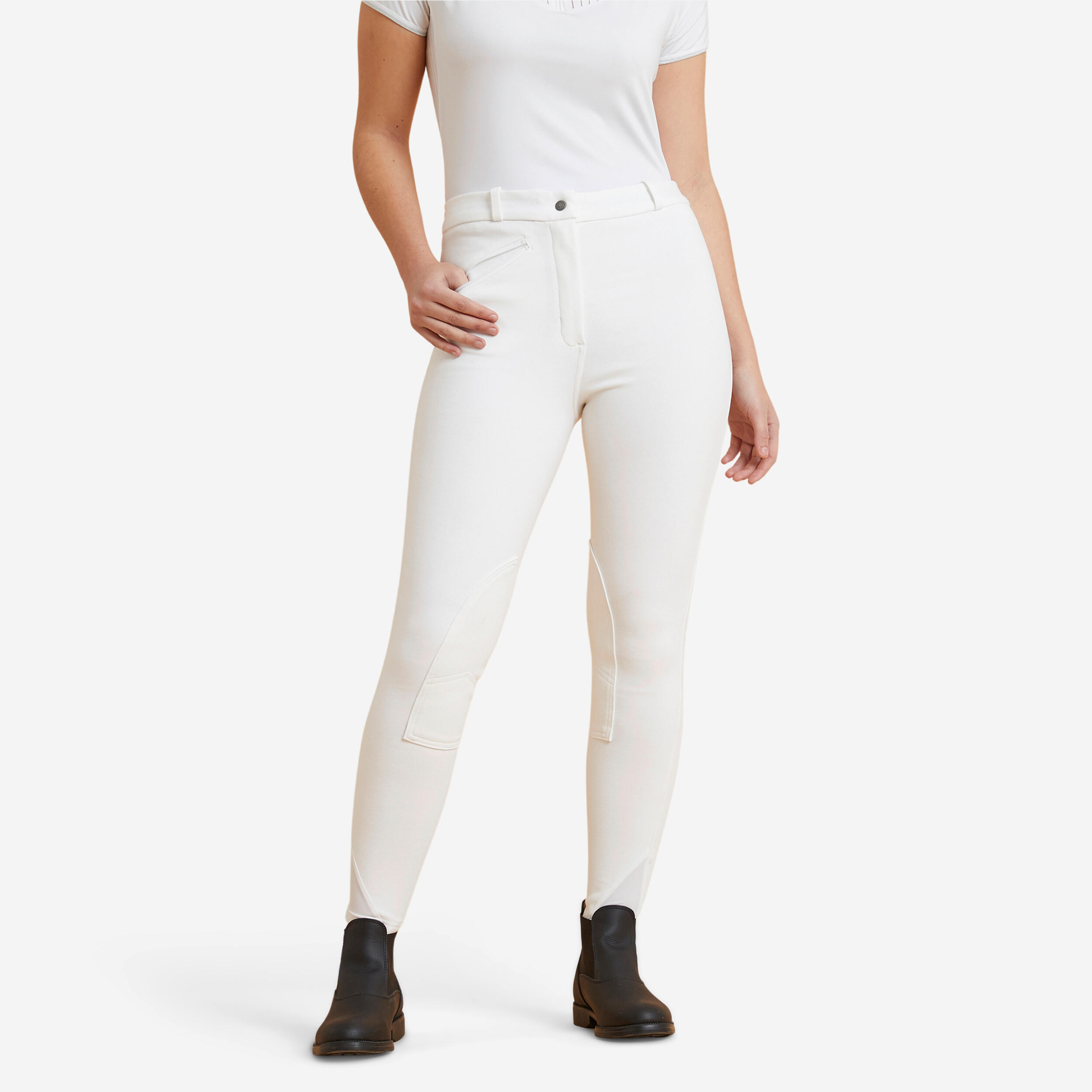Fouganza Turnierreithose 100 Kniebesatz Stoff Damen weiß