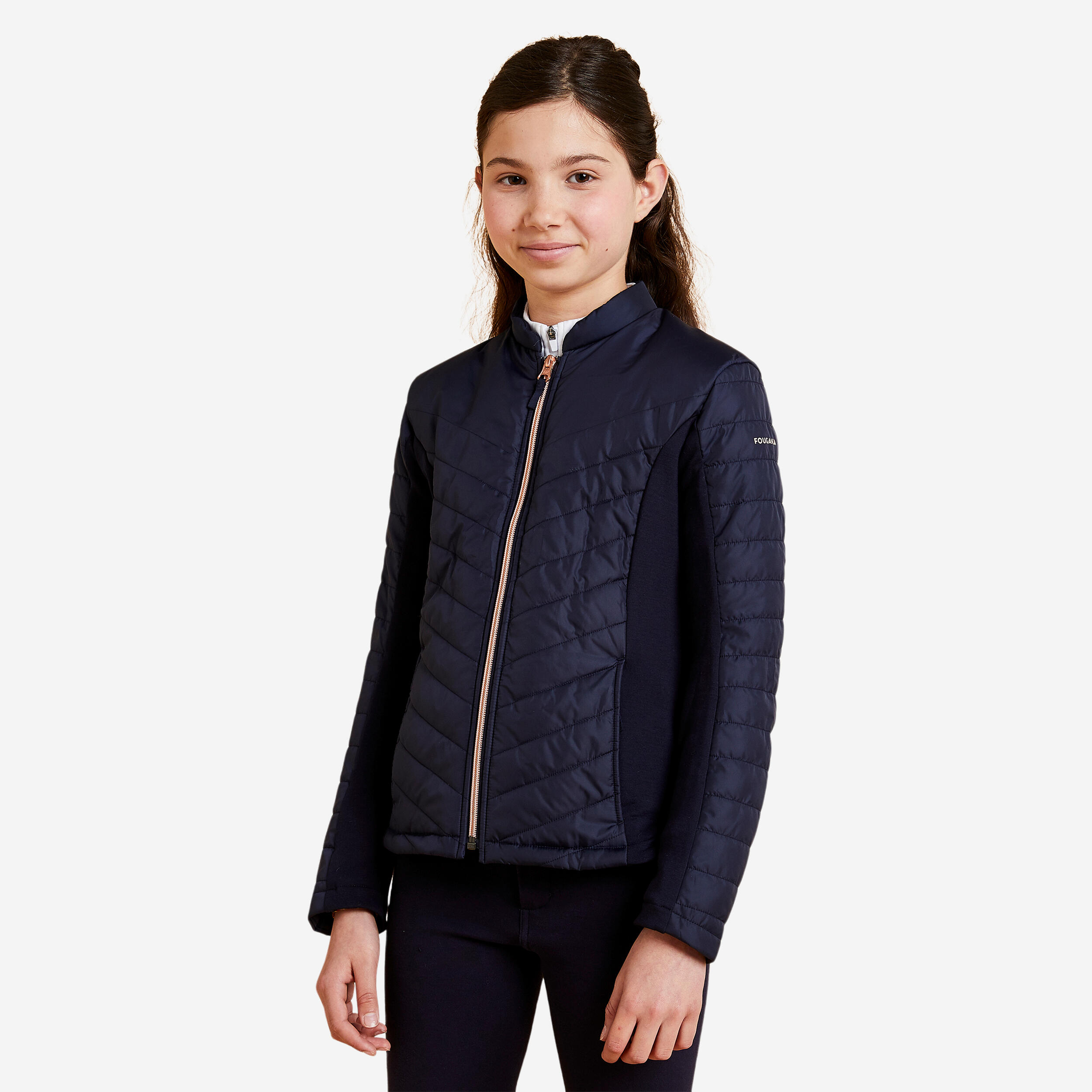 Fouganza Reitjacke Kinder goldener Reissverschluss dunkelblau