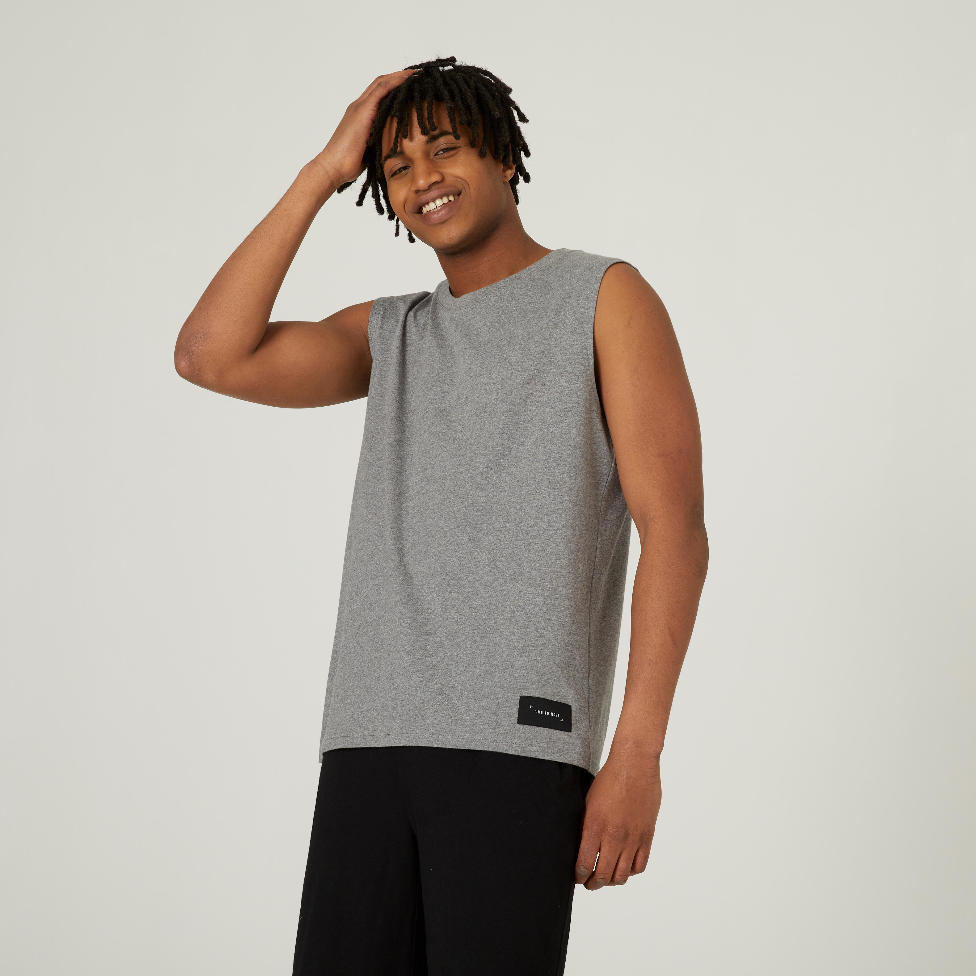 Domyos Tank-Shirt 500 gerade Cosmeto Fitness Rundhals Baumwolle dehnbar Herren grau meliert