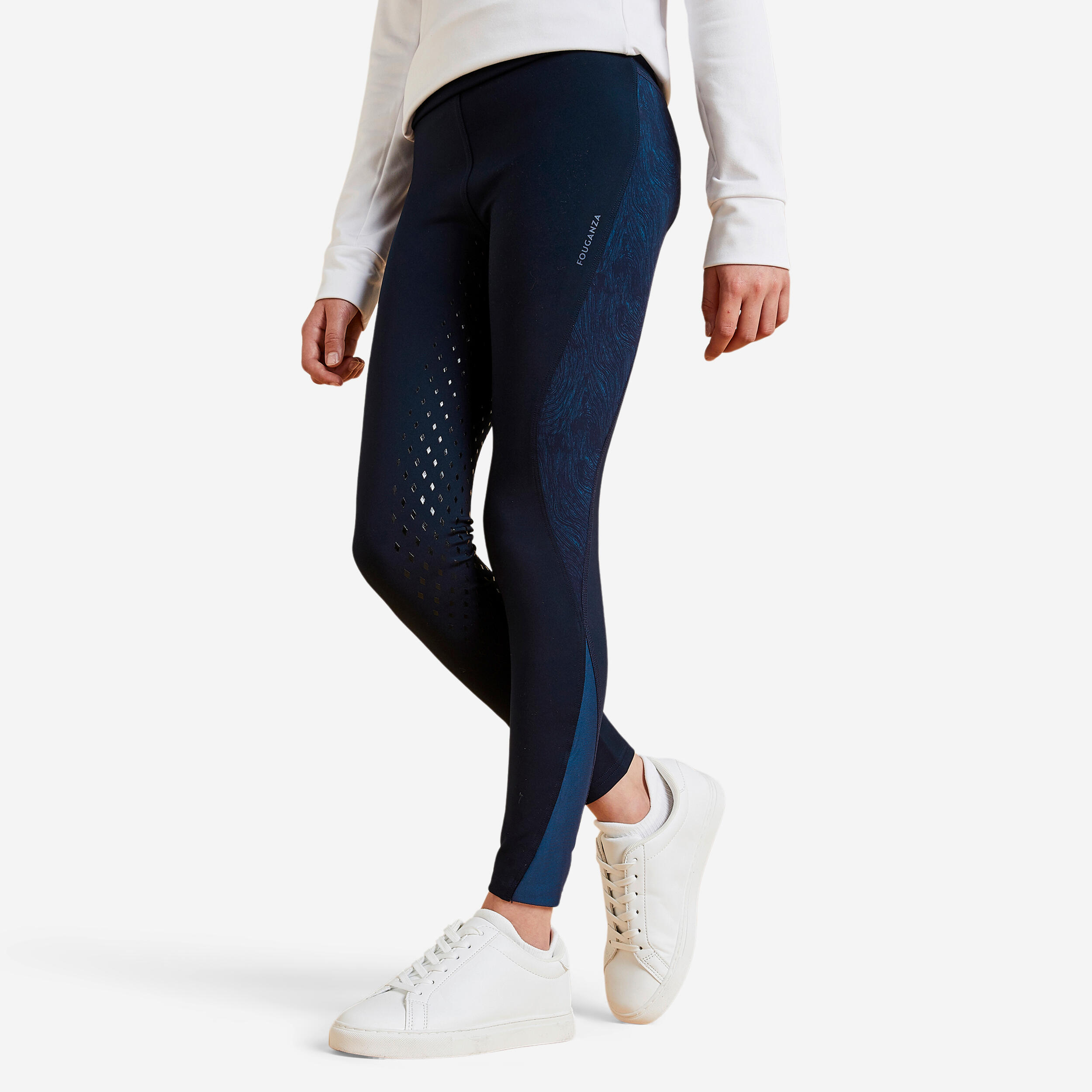 Fouganza Reitleggings 500 Silikonbesatz marineblau