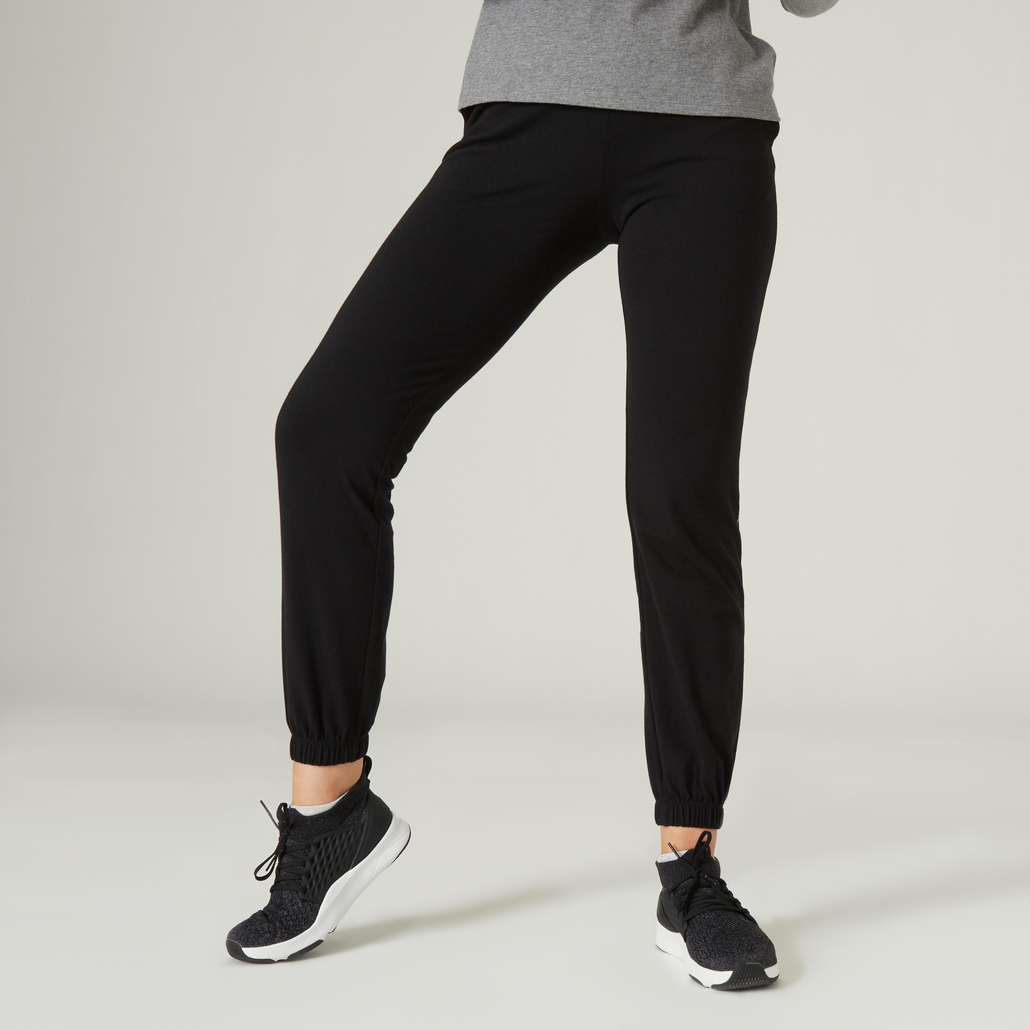 Domyos Jogginghose Fitness 100 gerade Baumwolle Damen schwarz