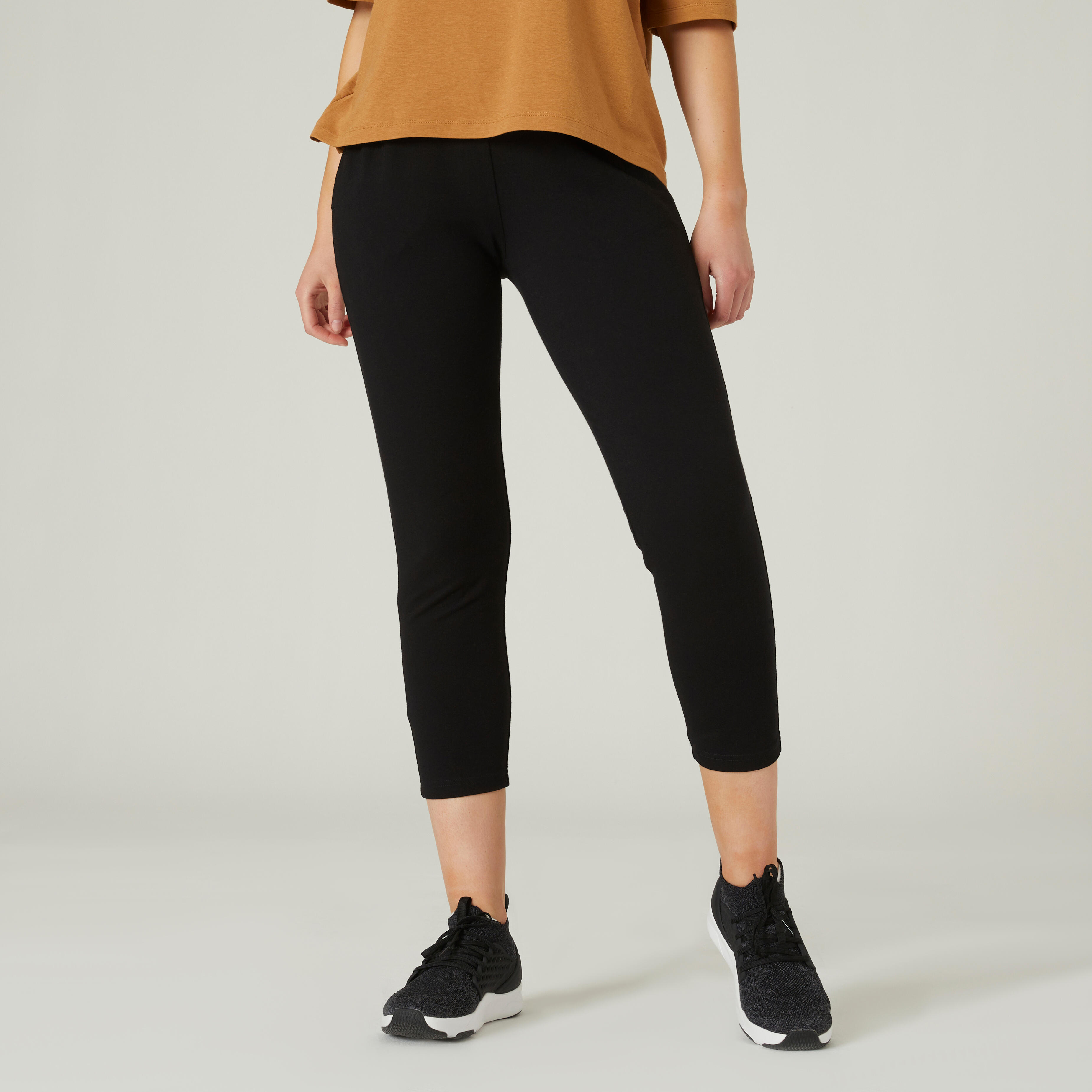 Domyos Jogginghose 120 Karotte Fitness Baumwolle Damen schwarz