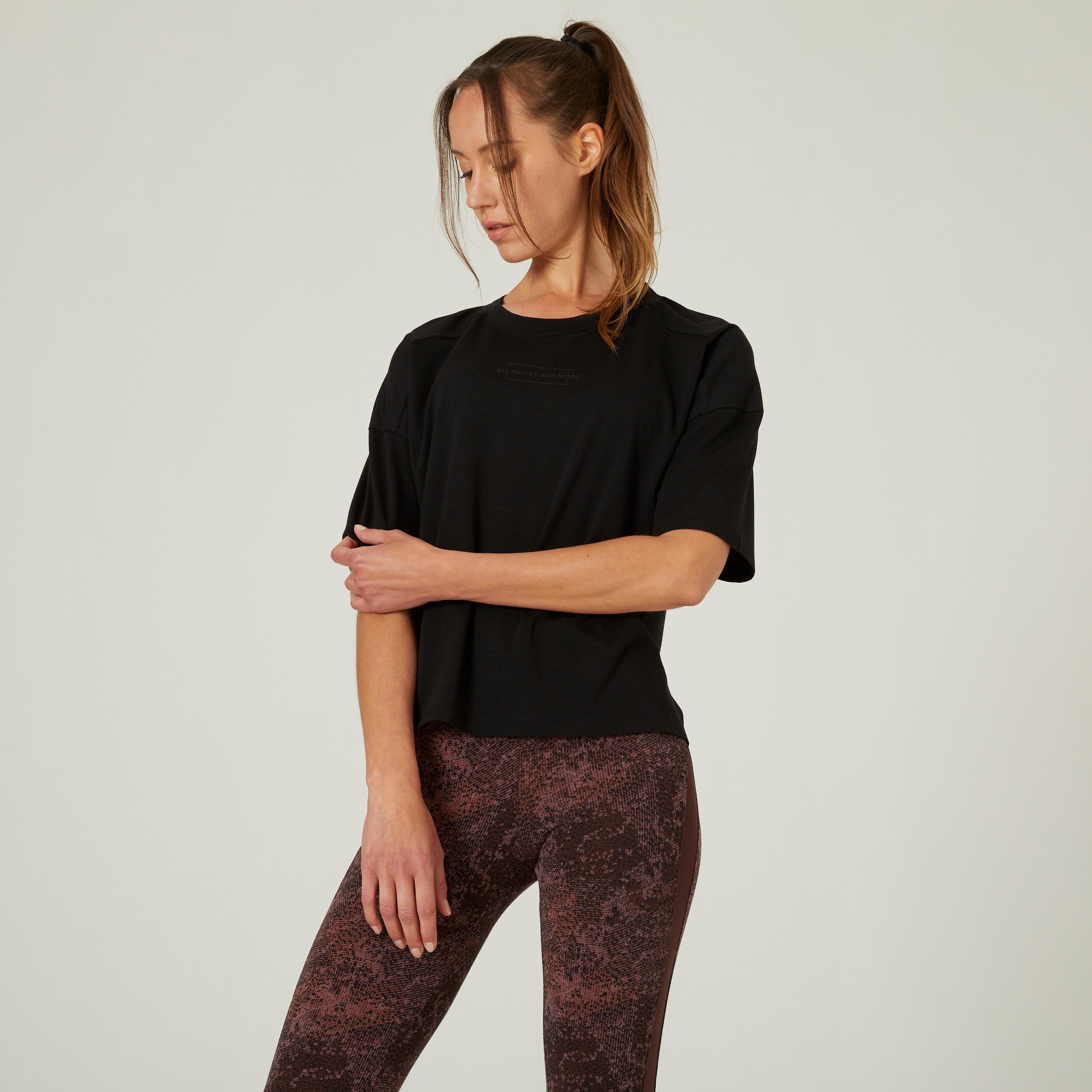 Domyos T-Shirt 520 Fitness Loose Baumwolle Damen weiss