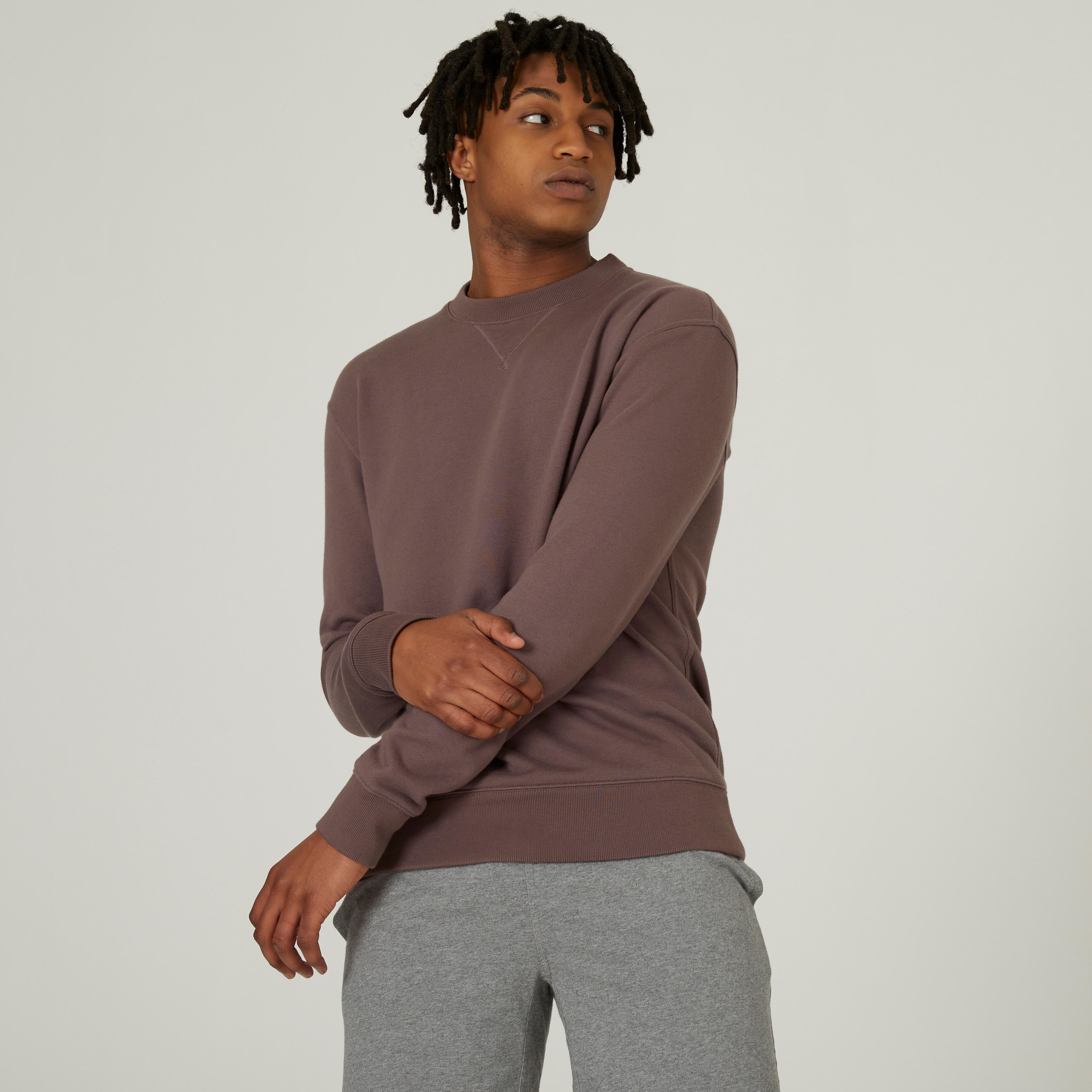 Domyos Sweatshirt Fitness Essential gerade Rundhals Herren dunkelgrau